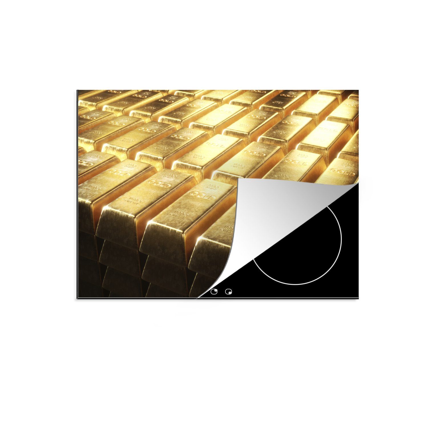 MuchoWow Herdblende-/Abdeckplatte Goldbarren, Vinyl, (1 tlg), 71x52 cm, Induktionskochfeld Schutz für die küche, Ceranfeldabdeckung
