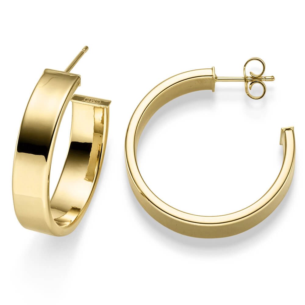 Schmuck Krone Paar Creolen Paar Creole-Stecker 30x7mm aus 585 Gelbgold flach schlicht, Gold 585