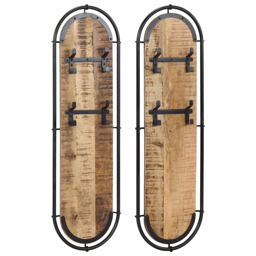 vidaXL Garderobenständer Wandgarderoben mit 4 Haken 2 Stk. Raues holz, (1 St)