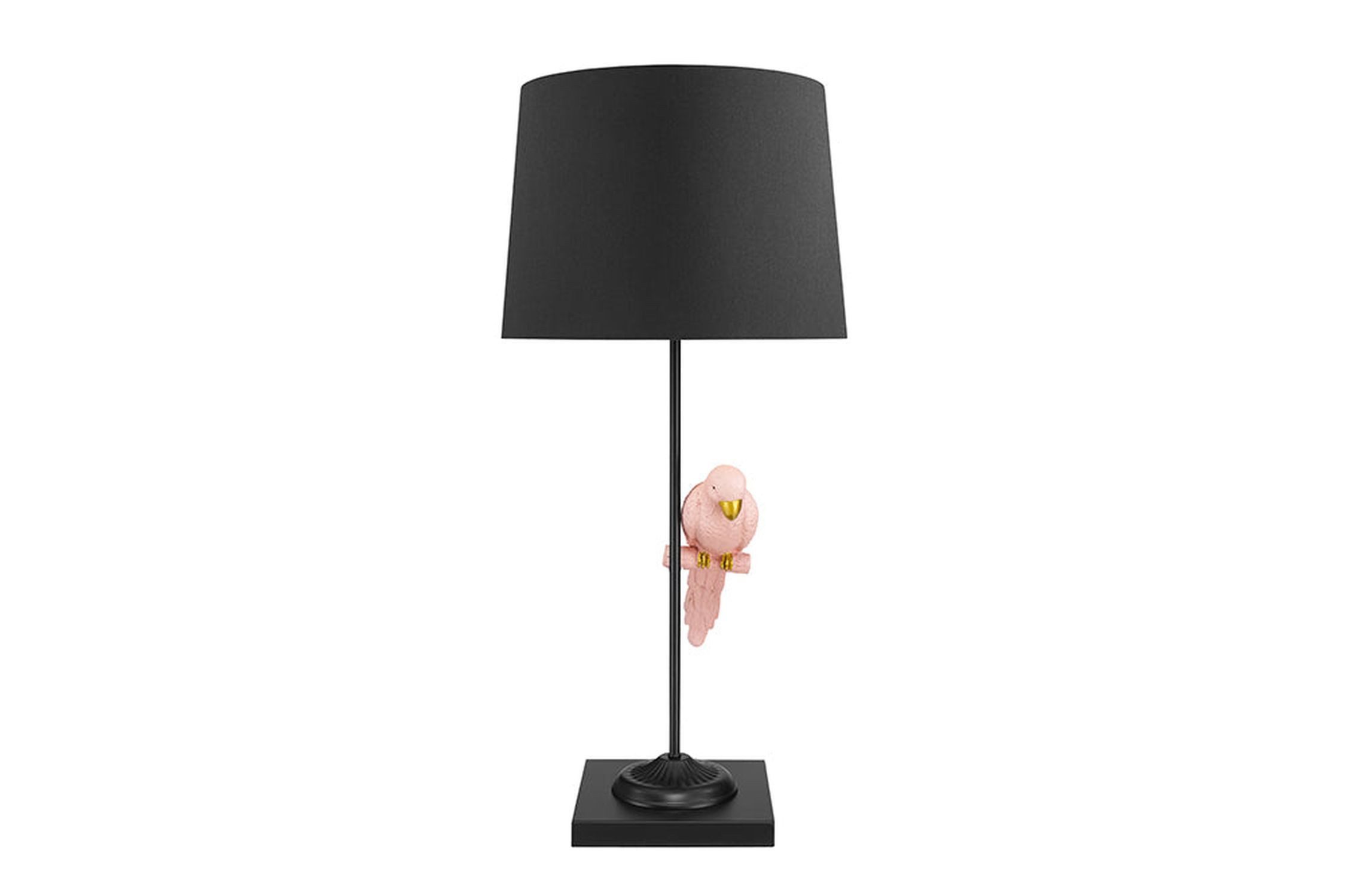 Licht-Erlebnisse Tischleuchte ILARI, ohne Leuchtmittel, Metall Stoff 75 cm hoch Schwarz Rosa Vogel aus Polyresin Modern E27