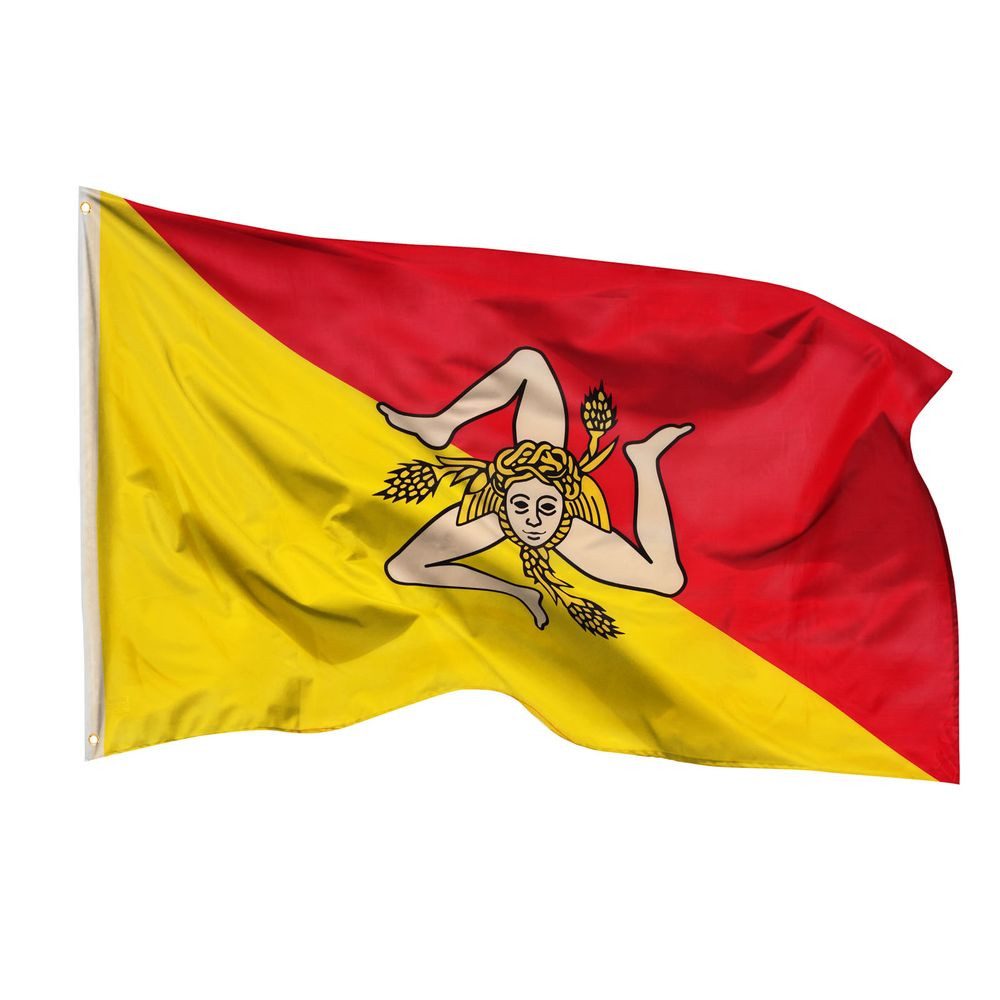 PHENO FLAGS Flagge Sizilien Flagge 90 x 150 cm Fahne Italien Sizilianische Sicilia (Hissflagge für Fahnenmast), Inkl. 2 Messing Ösen