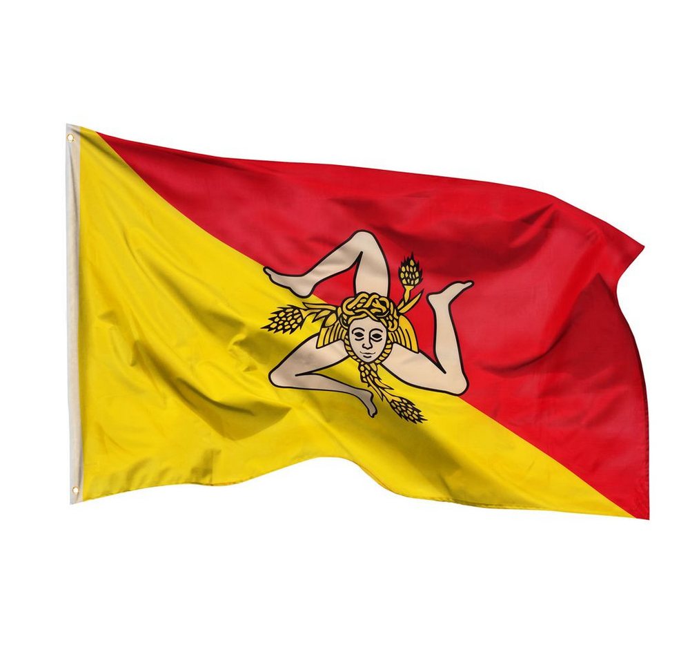 PHENO FLAGS Flagge Sizilien Flagge 90 x 150 cm Fahne Italien Sizilianische Sicilia (Hissflagge für Fahnenmast), Inkl. 2 Messing Ösen