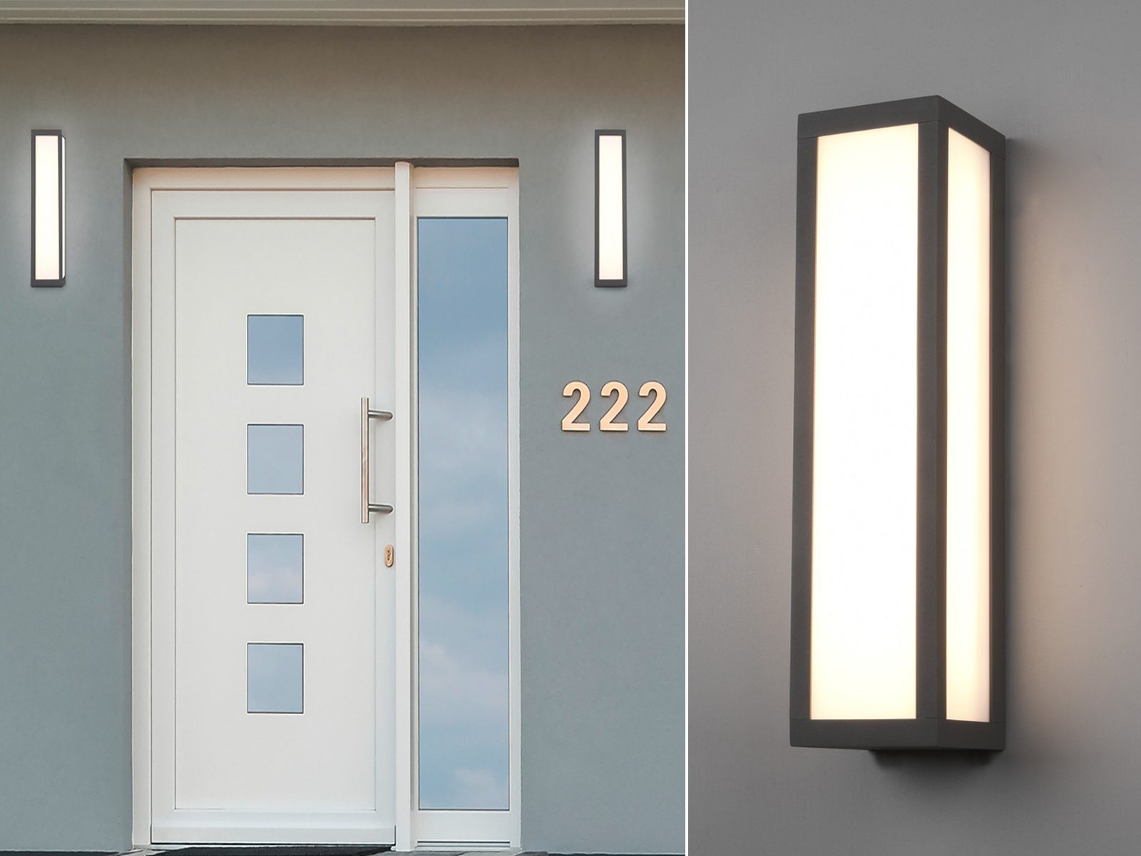 54, 2er-Set LED meineWunschleuchte integriert, für Warmweiß, Anthrazit, Höhe Haus-Wand fest IP Fassaden-Beleuchtung LED Außen-Wandleuchte, 36cm