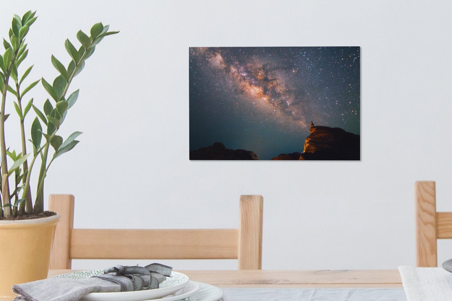 30x20 cm Aufhängefertig, über St), Wandbild OneMillionCanvasses® Milchstraße (1 Wanddeko, Leinwandbilder, Leinwandbild Berglandschaft, einer