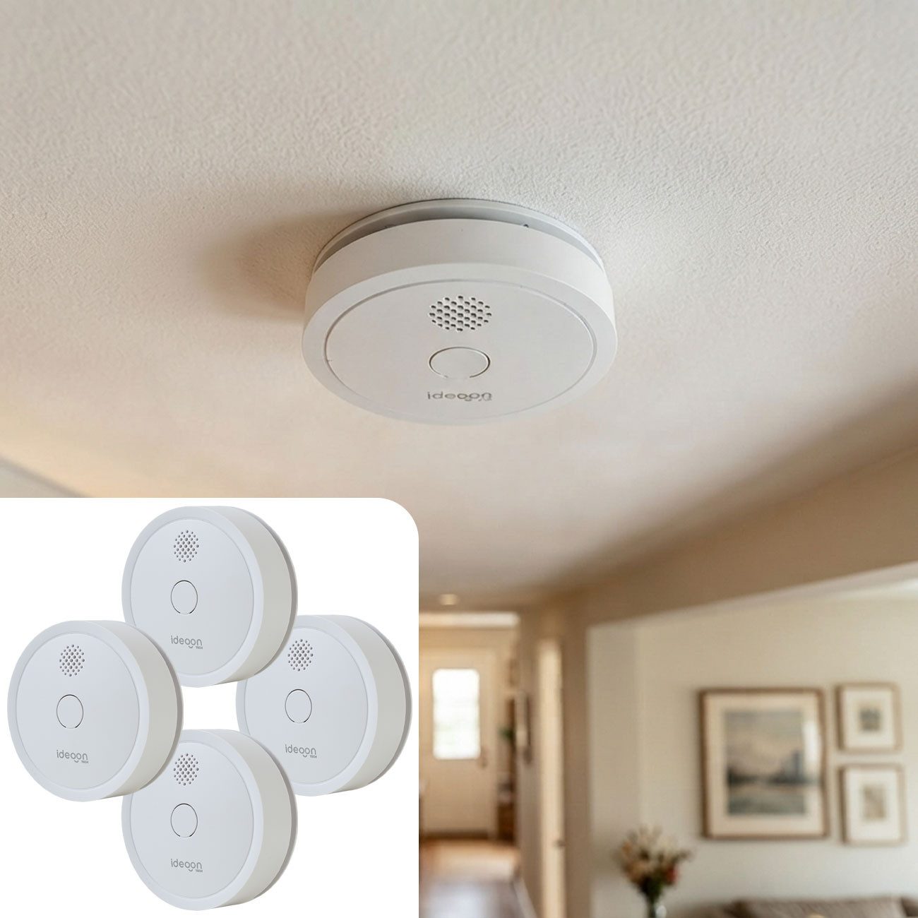 shop'n smile ideoon WLAN Rauchmelder Smart App Feuermelder EN14604 85dB Batteriebetrieb Rauchmelder (Wirkungsbereich max. 60 m², Tuya App Steuerung, LED-Anzeige)