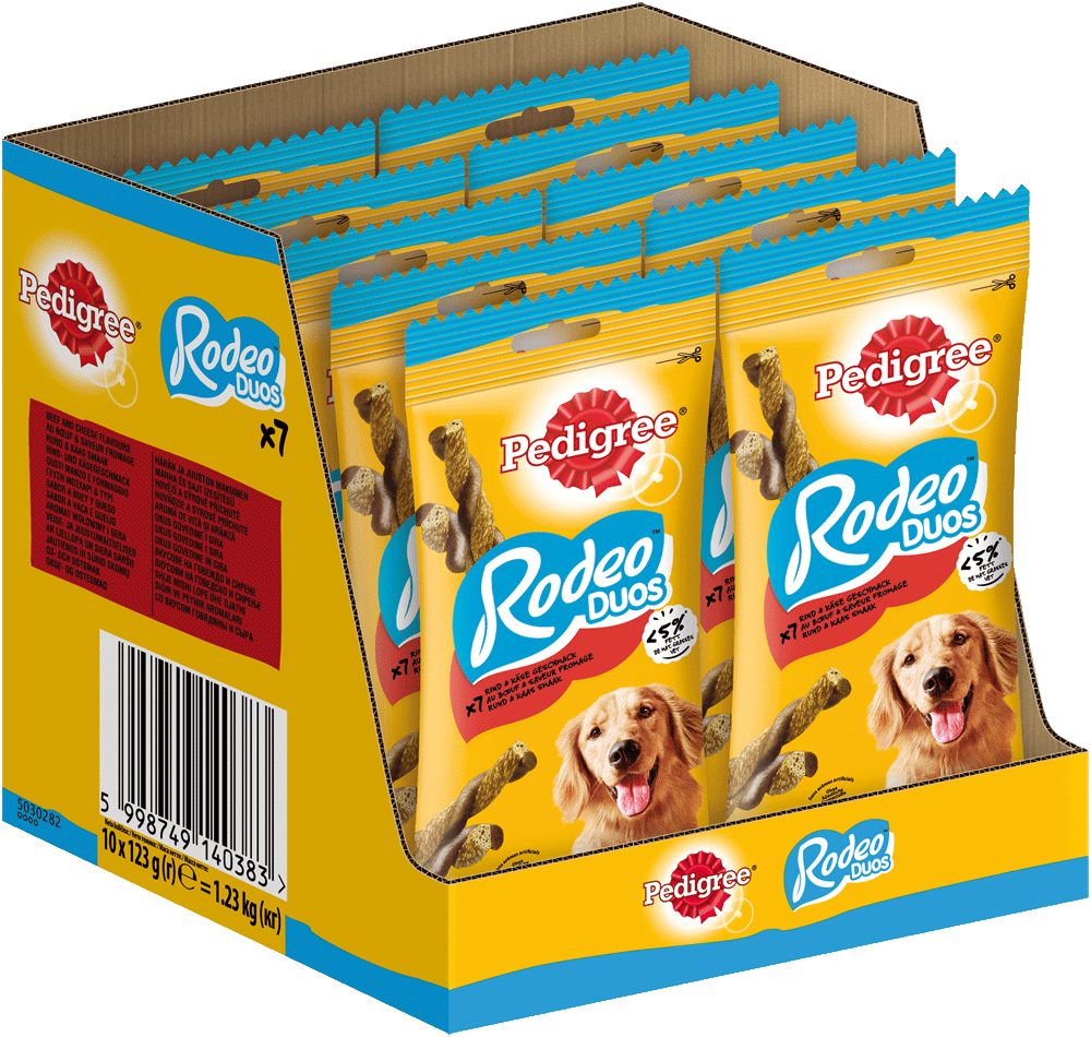 Pedigree PEDIGREE® RODEO™ Duos Beutel mit Rind und Käse Geschmack 10 x 7 Stück, Snack für: Hunde