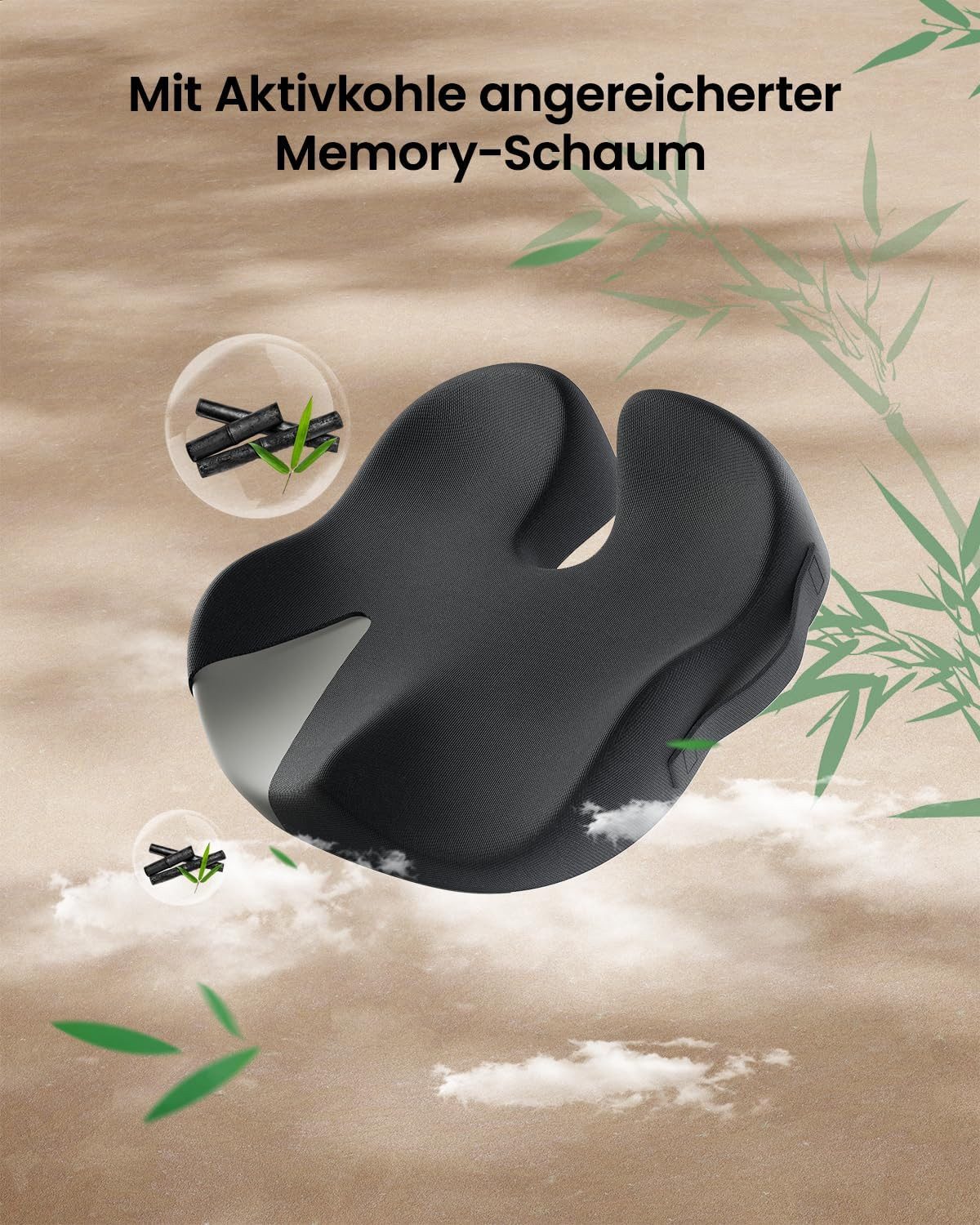 ProtoArc Sitzkissen Ergonomisches Sitzkissen, 10 cm Memory Foam für Büro & Auto, U-förmige Öffnung am Steißbein, rutschfeste Unterseite,Tragegriff – Bild 5 von 5