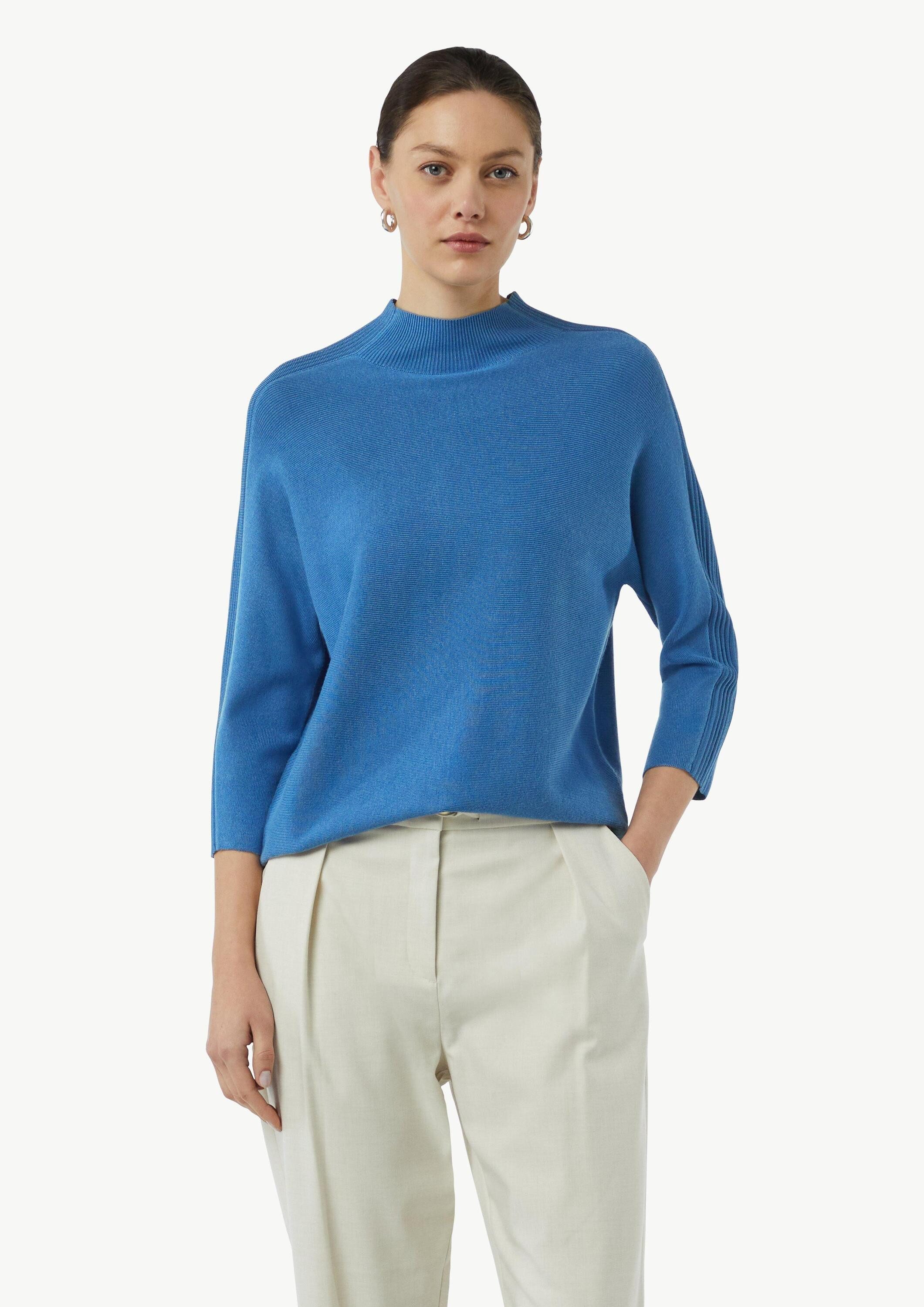 comma 3/4 Arm-Pullover Strickpullover Feinstrickpullover mit Stehkragen und Rippdetail