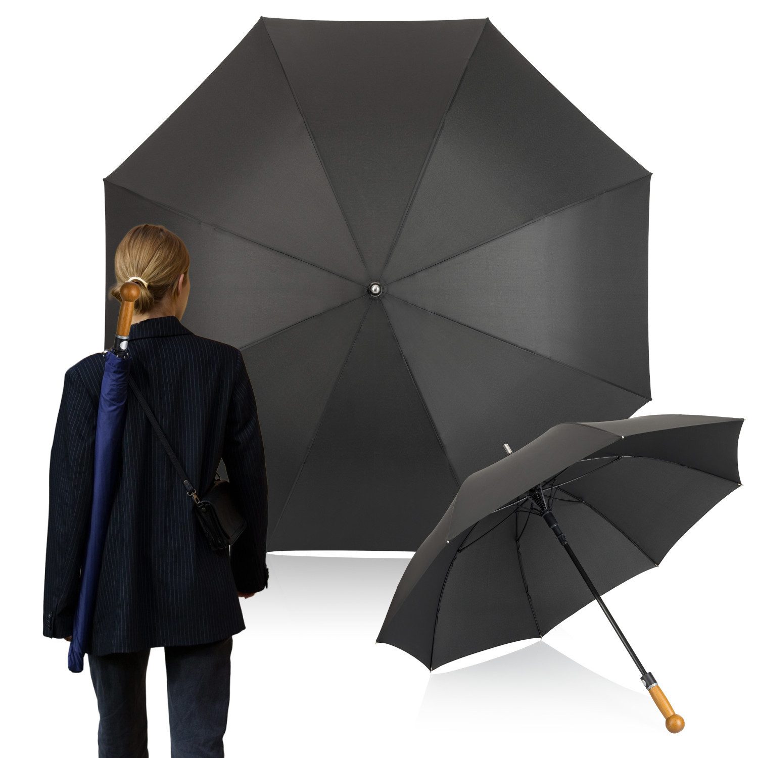 Logan & Barnes Stockregenschirm Selbstverteidigungsschirm mit Holzknauf und Stahlspitze Ø120cm DETROIT