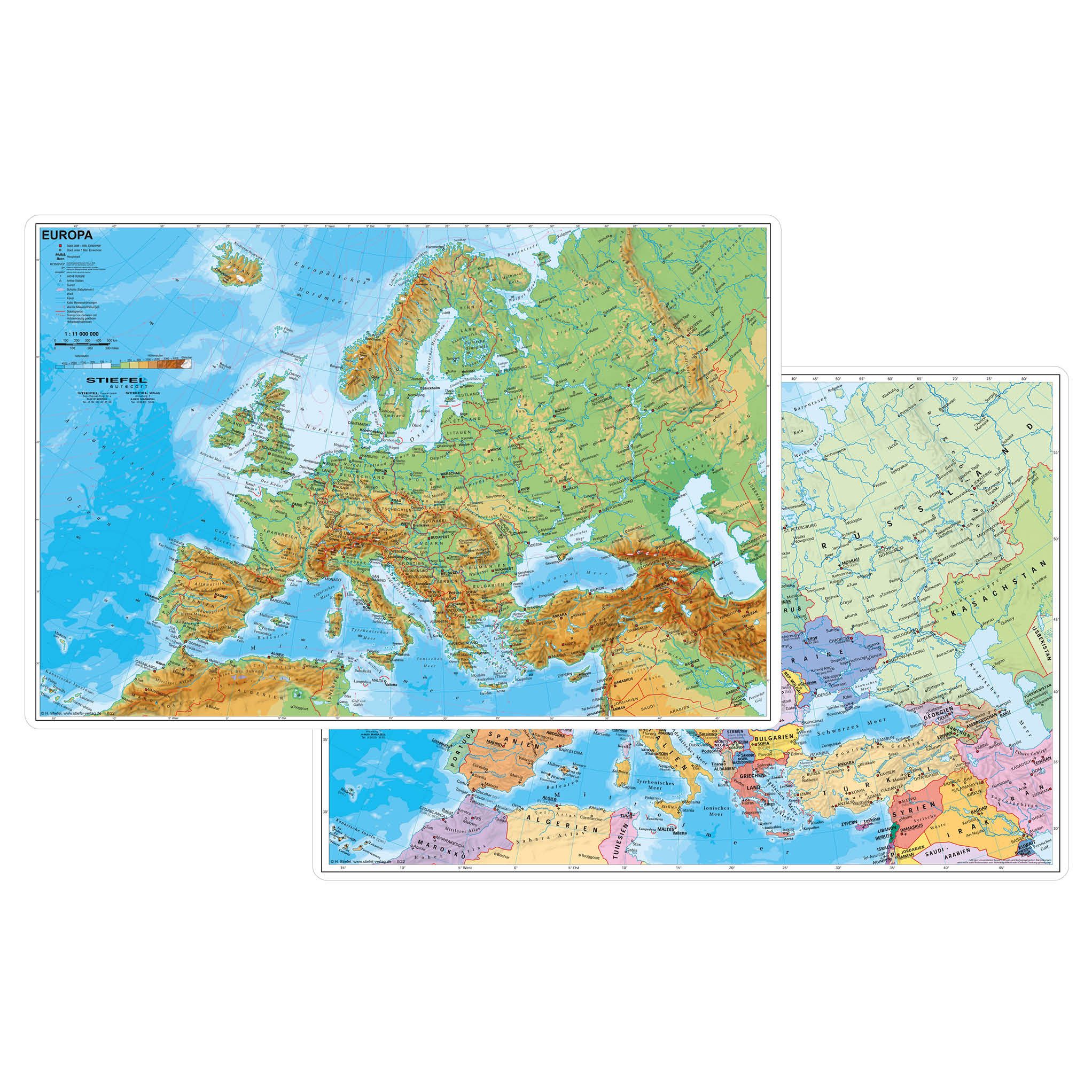 STIEFEL Schreibtischunterlage Europa physisch/politisch, beidseitig bedruckt, ca. 60 x 42 cm, (1 tlg)