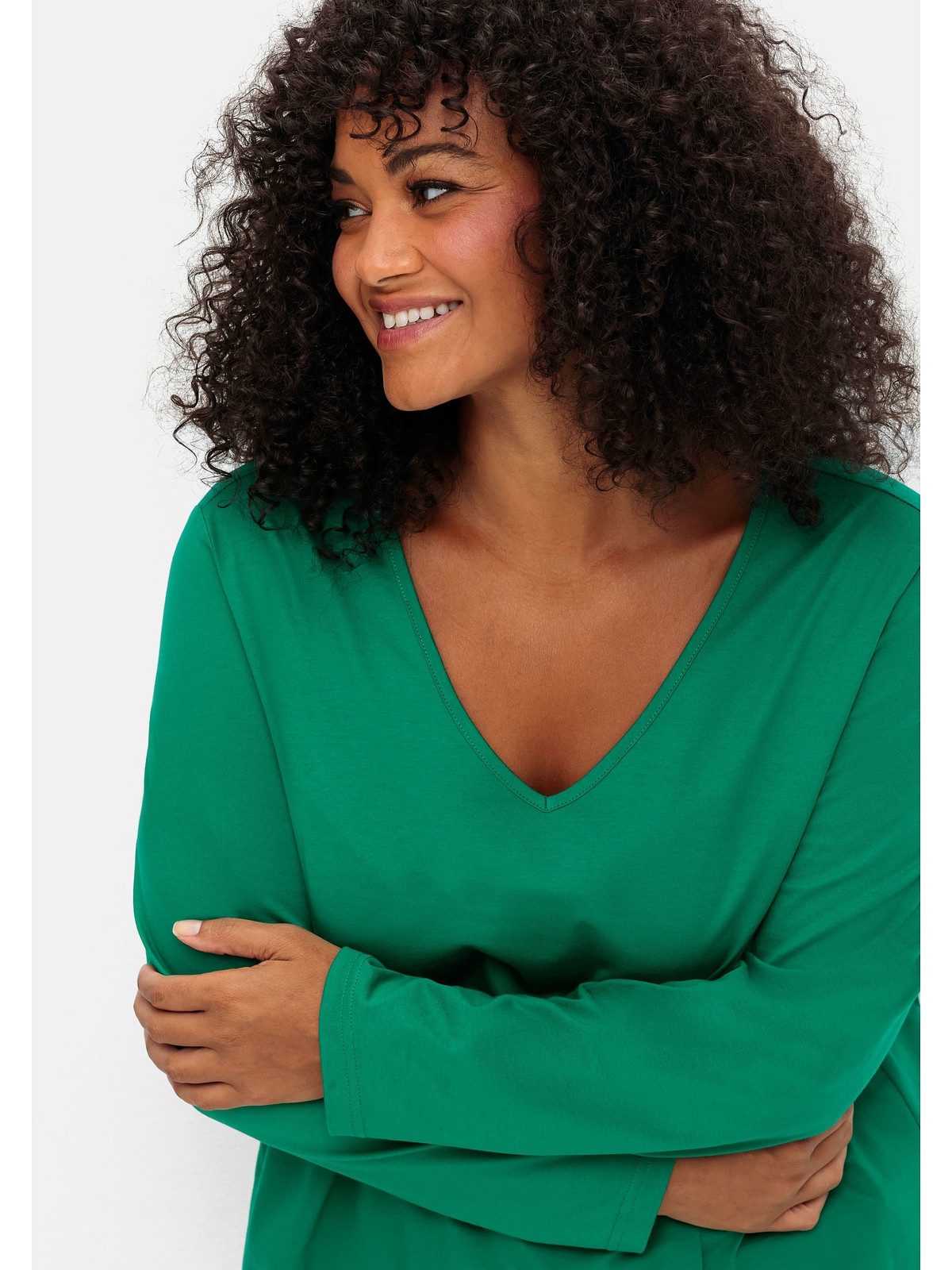 Sheego Langarmshirt Große Größen mit V-Ausschnitt und leichter A-Linie