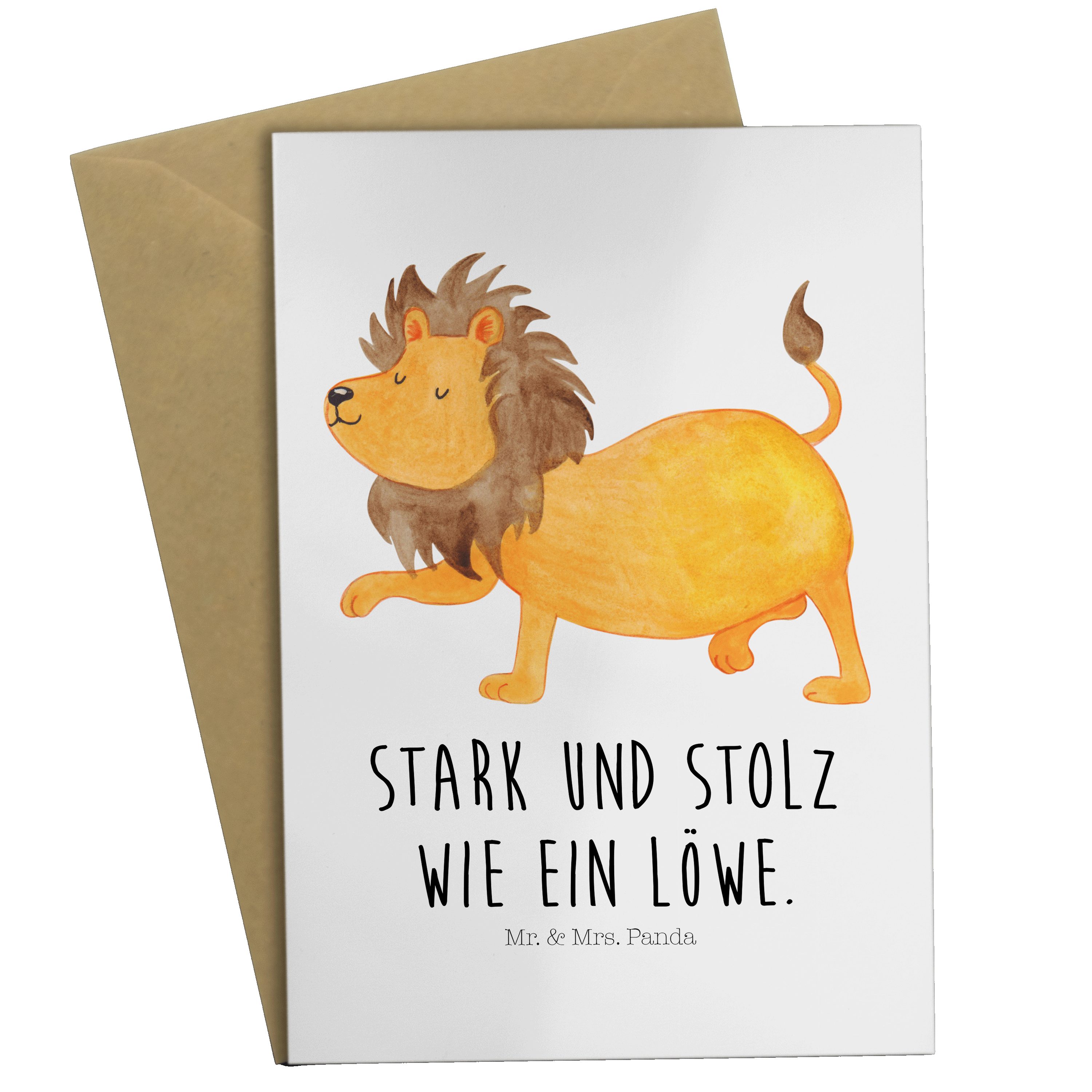 Mr. & Mrs. Panda Grußkarte Sternzeichen Löwe - Weiß - Geschenk, Einladungskarte, Geburtstag Augu