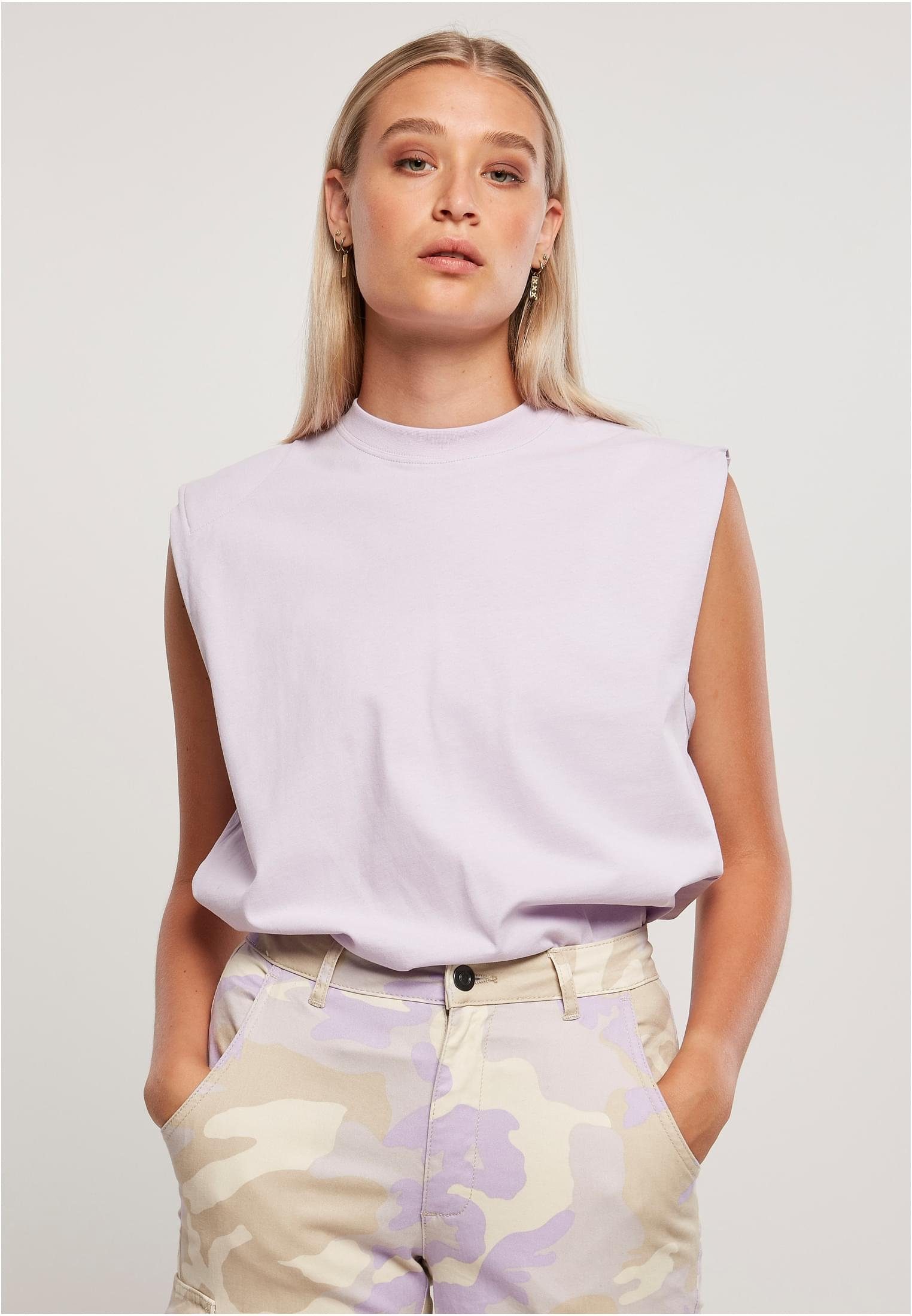 Heavy URBAN Top Shoulder CLASSICS Padded Tank Organic T-Shirt (1-tlg) Ladies Damen lilac