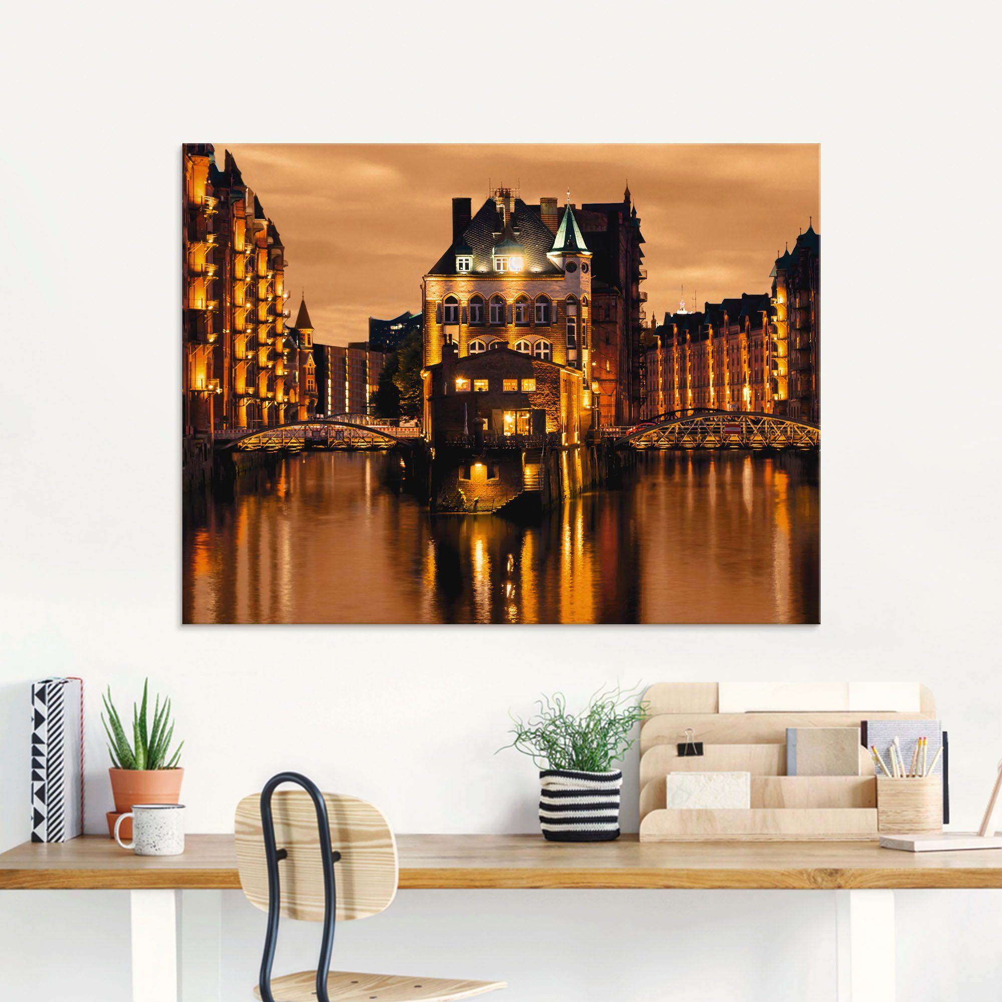 Artland Glasbild Speicherstadt in Hamburg, Deutschland (1 St), in verschiedenen Größen