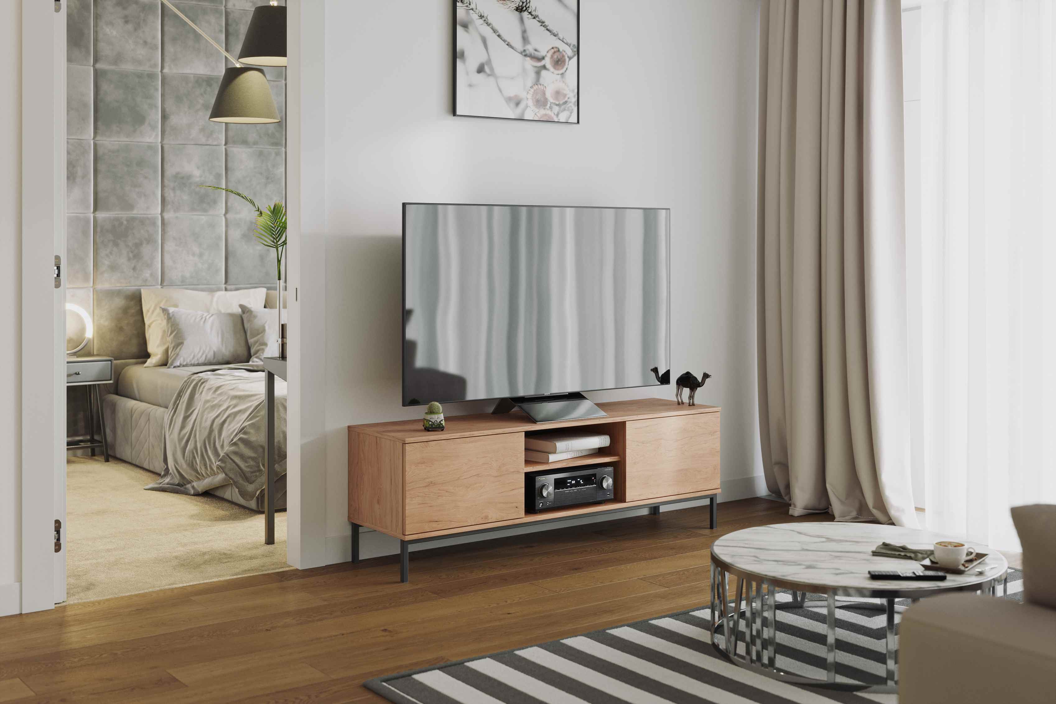 Furnix TV-Schrank FORSETTI RTV2D Fernsehschrank 2 Türen 2 offene Regale 150x50x41 cm, Design & Funktionalität