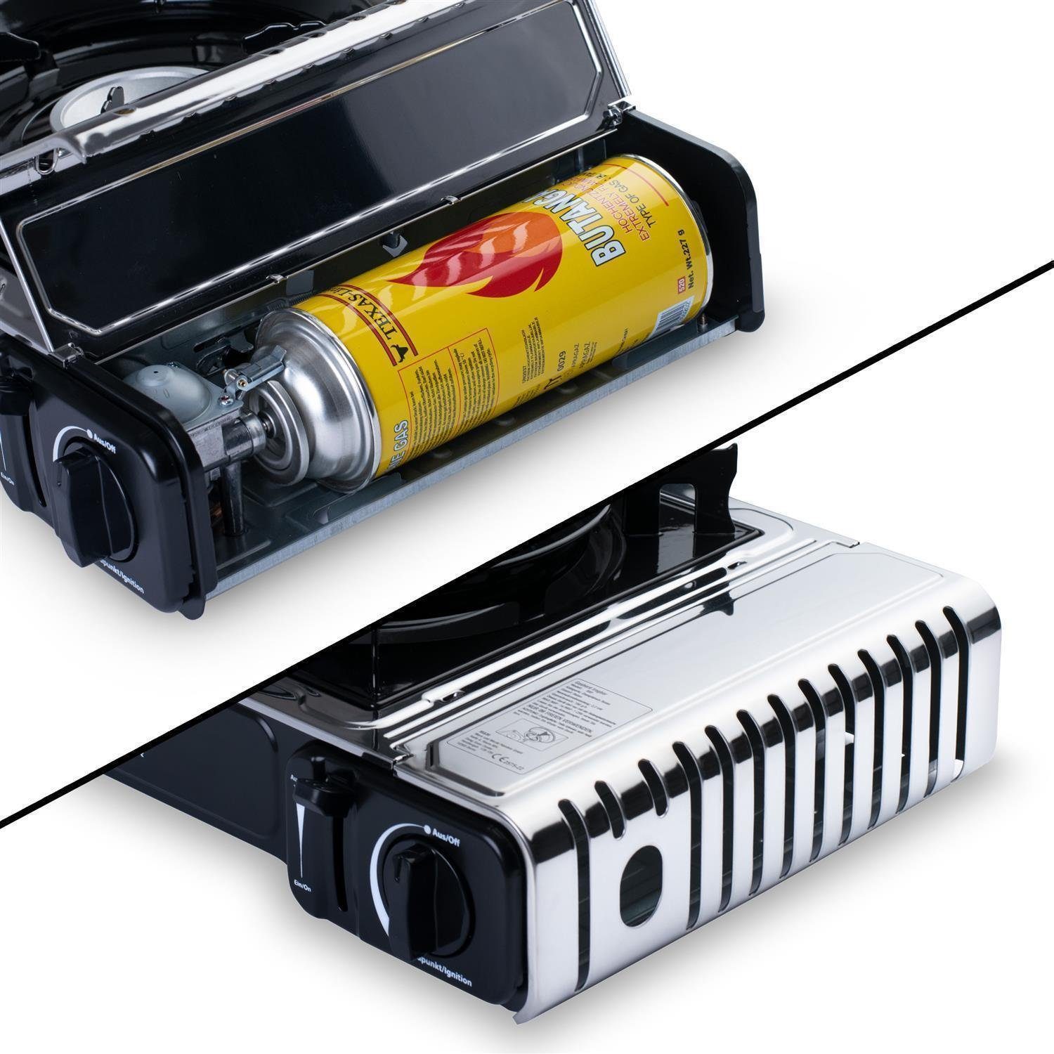 Sparsando Gaskocher Campingkocher Butangaskocher Camping LKW Outdoor Küche Grillen BBQ, (1x Gaskocher, 1-St), Abnehmbare Topfhalterung, Windschutz, Temperaturregler