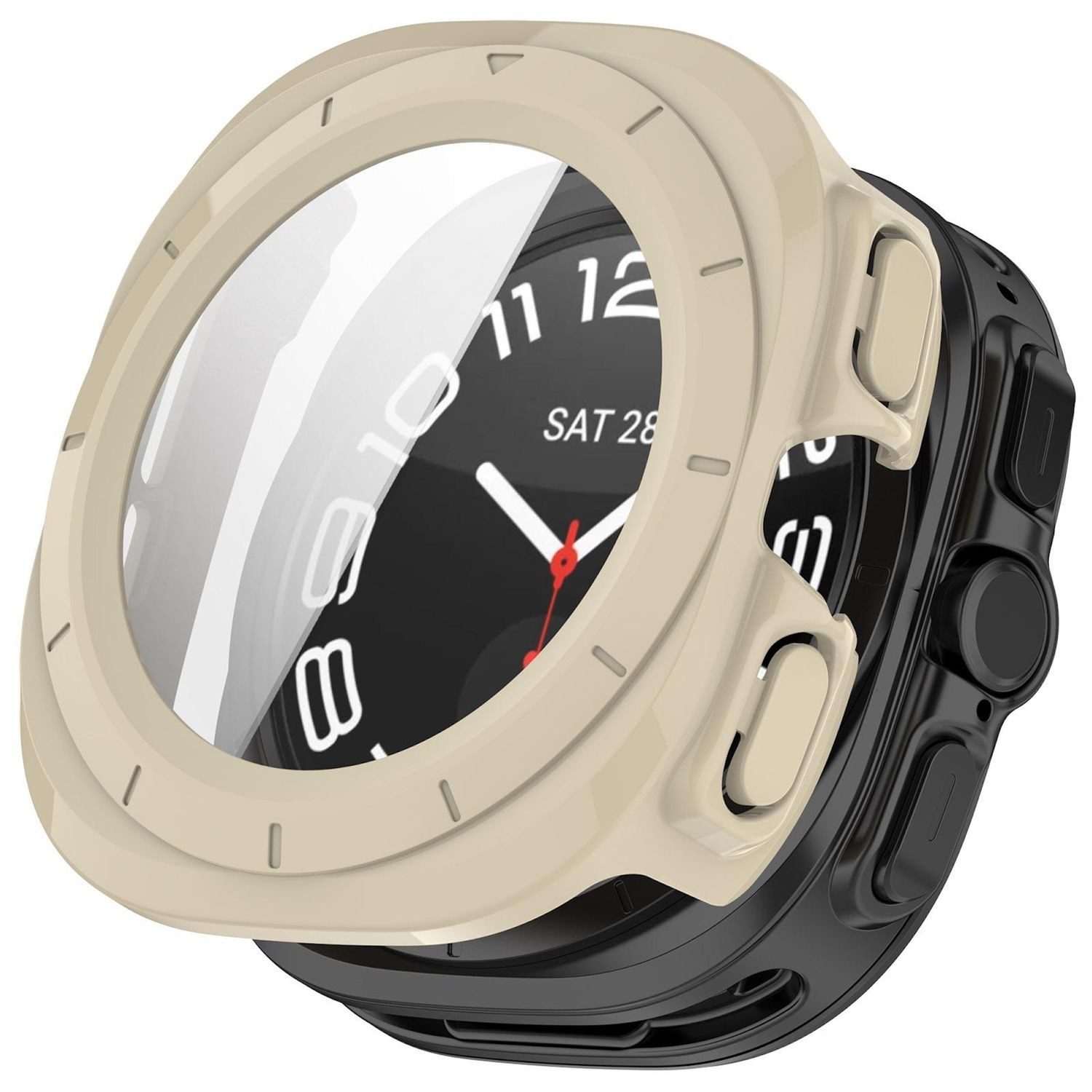 Wigento Smartwatch-Hülle Für Samsung Galaxy Watch Ultra 47mm / Ultra 2025 Hülle + 9H Glas Beige, Schutzhülle aus PC + Hart Glas für Rundumschutz