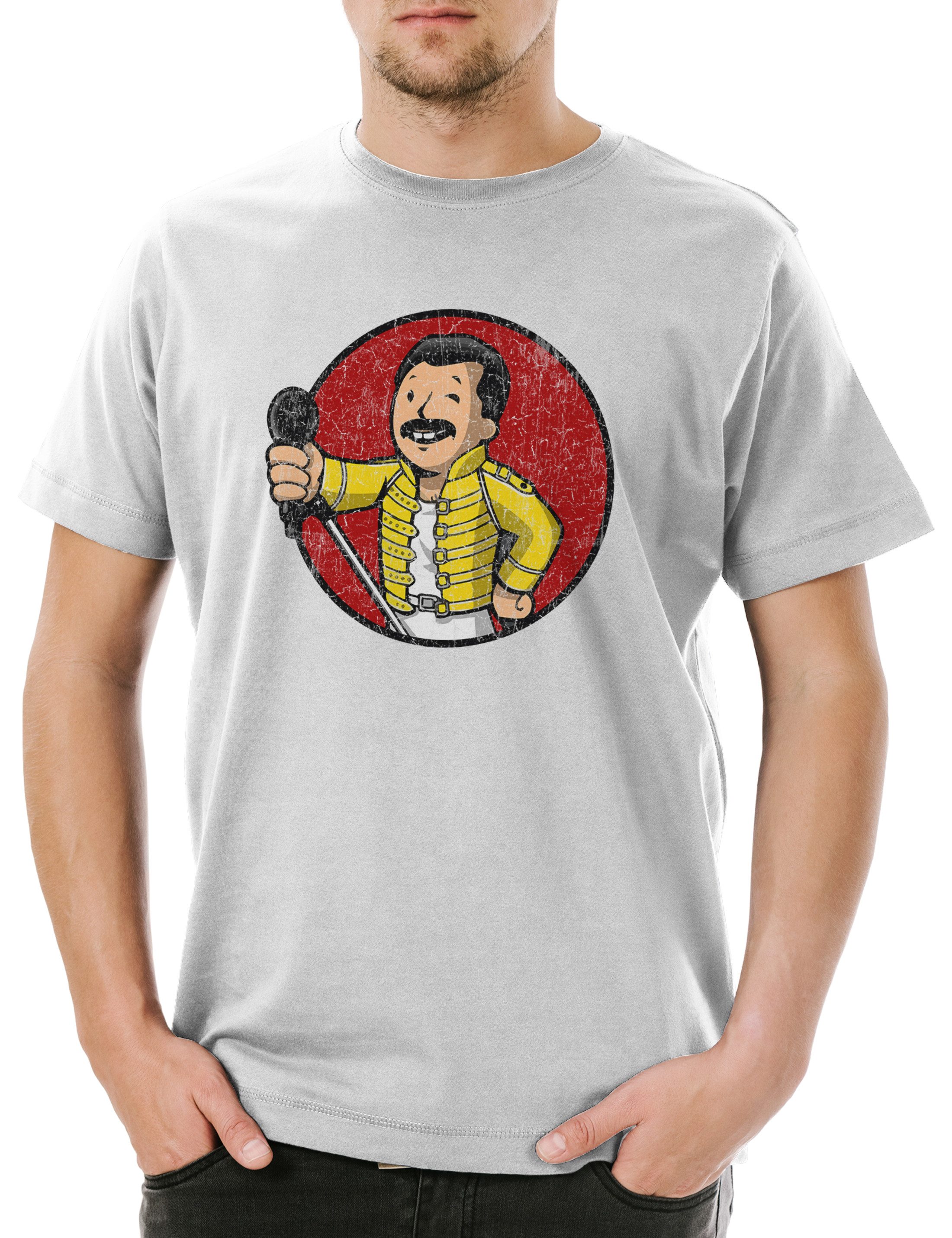 Urban Backwoods Print-Shirt Freddie Boy Herren T-Shirt Freddie Music Sänger Gamer Mercury Nerd (1-tlg) Geek Queen We Will