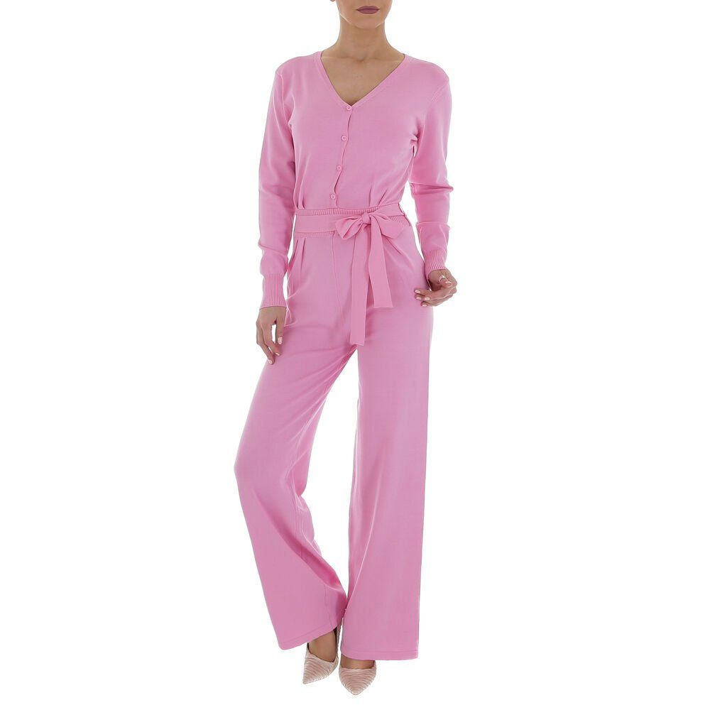 Ital-Design Overall Damen Elegant Knopfleiste Stretch Langer Jumpsuit in  Rosa