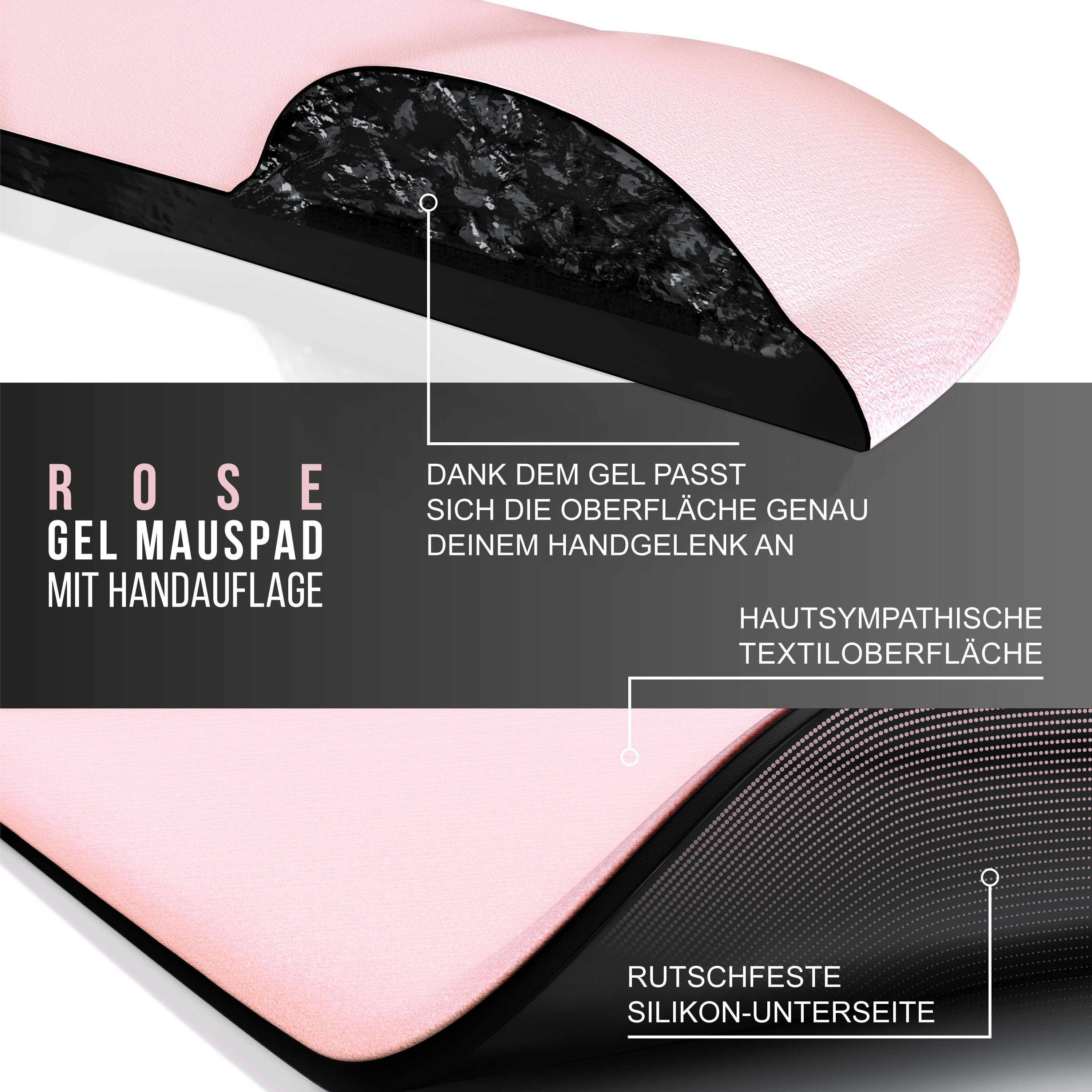 CSL Gaming Mauspad Office Gel Mousepad mit Handgelenkpolster 225 x 280 x 20 mm (1-St), Handballenauflage, Gelpolster ergonomisch, abwaschbar, rosa – Bild 3 von 5