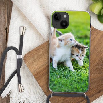 MuchoWow Handyhülle Kätzchen - Katze - Korb - Mädchen - Kinder - Jungen - Kinder, Handyhülle Telefonhülle Apple iPhone 14 Plus