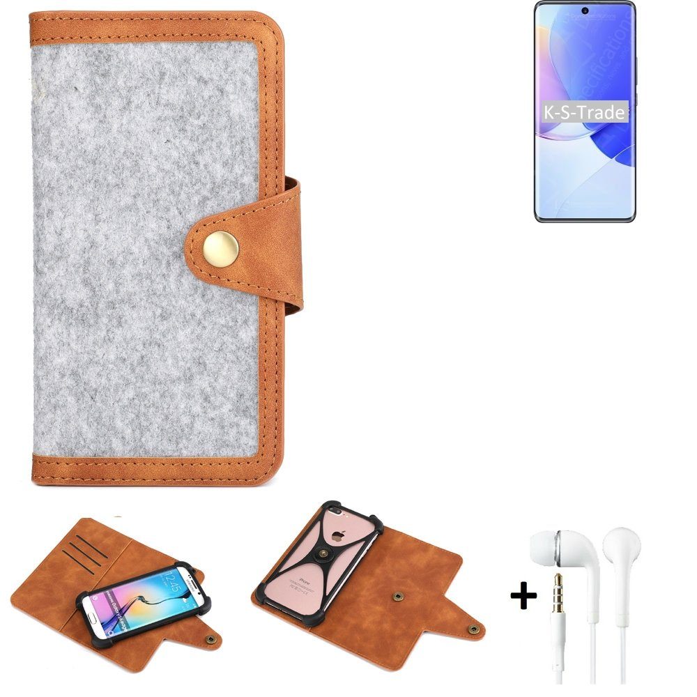 K-S-Trade Handyhülle für Huawei nova 9, Handyhülle + Kopfhörer Schutzhülle Filz Hülle Kunstleder