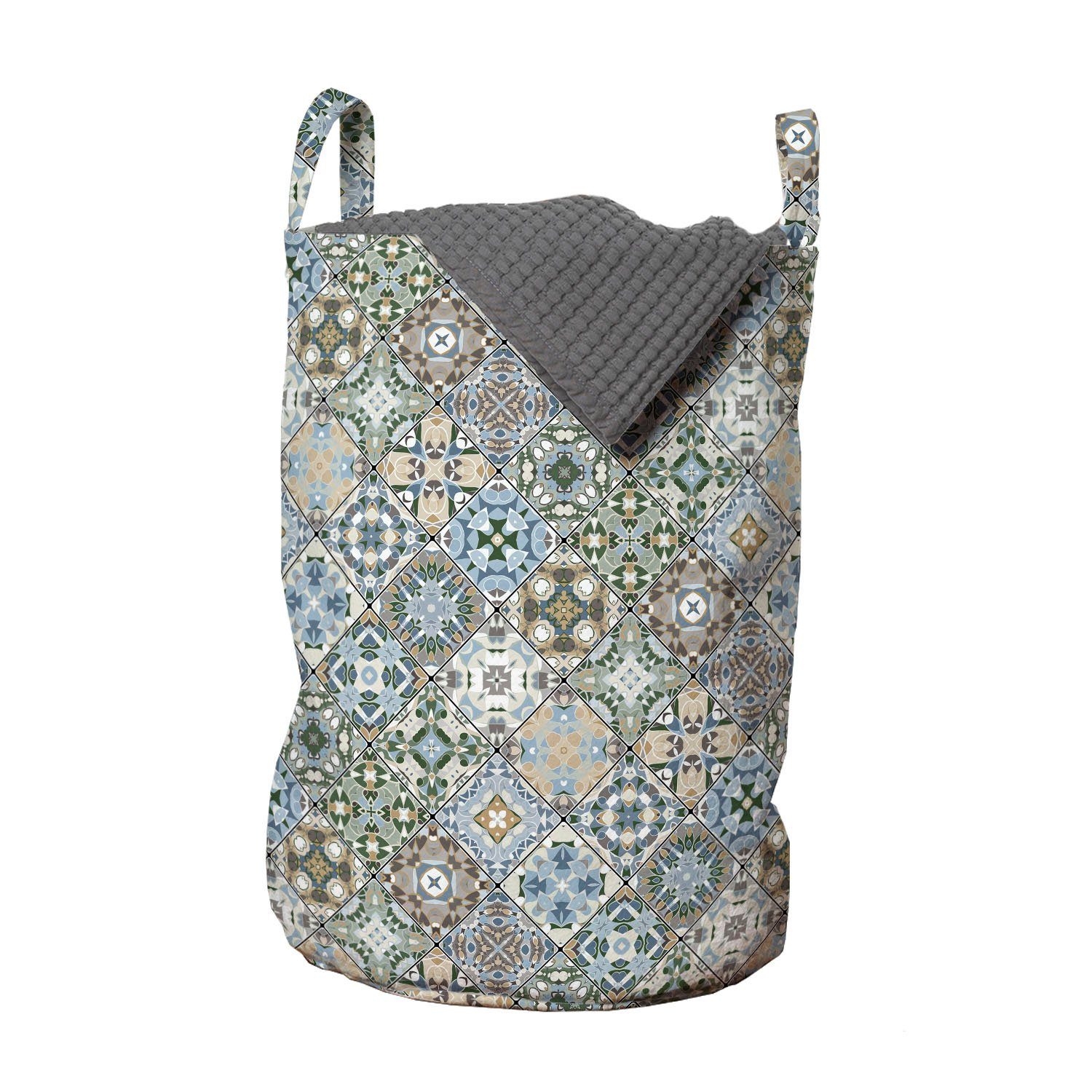 Abakuhaus Wäschesäckchen Wäschekorb mit Griffen Kordelzugverschluss für Waschsalons, Azulejo Rhythmische Mosaiken Fliesen Kunst | Wäschesäcke