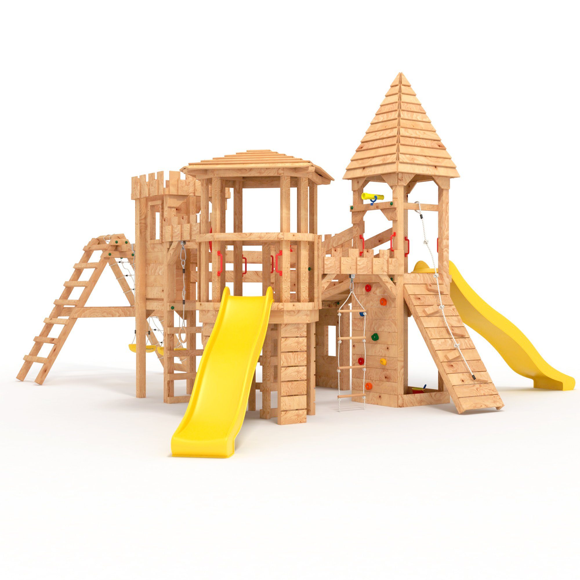 bibex Spielturm Ritterburg-XXL+R - mit 4x Klettertürmen, 2x Rutschen, Sandkasten
