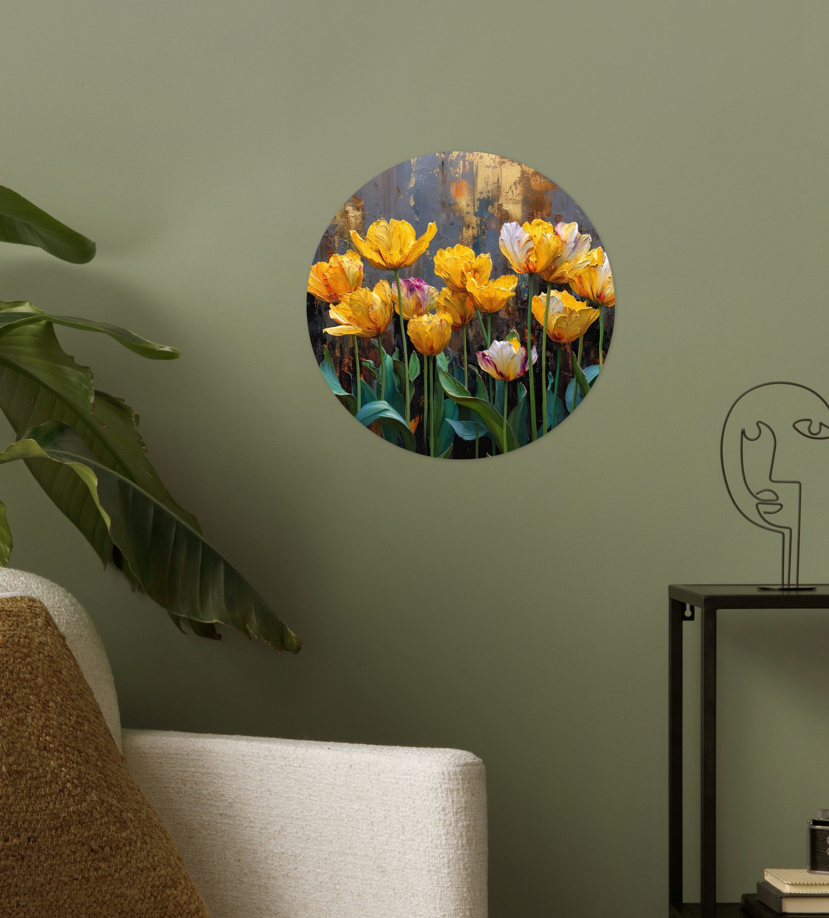 MuchoWow Wandsticker Tulpen - Gelb - Pinselstriche - Abstrakt (1 St), Wandtattoo Selbstklebend, Wohnzimmer Deko Aufkleber, 30x30 cm