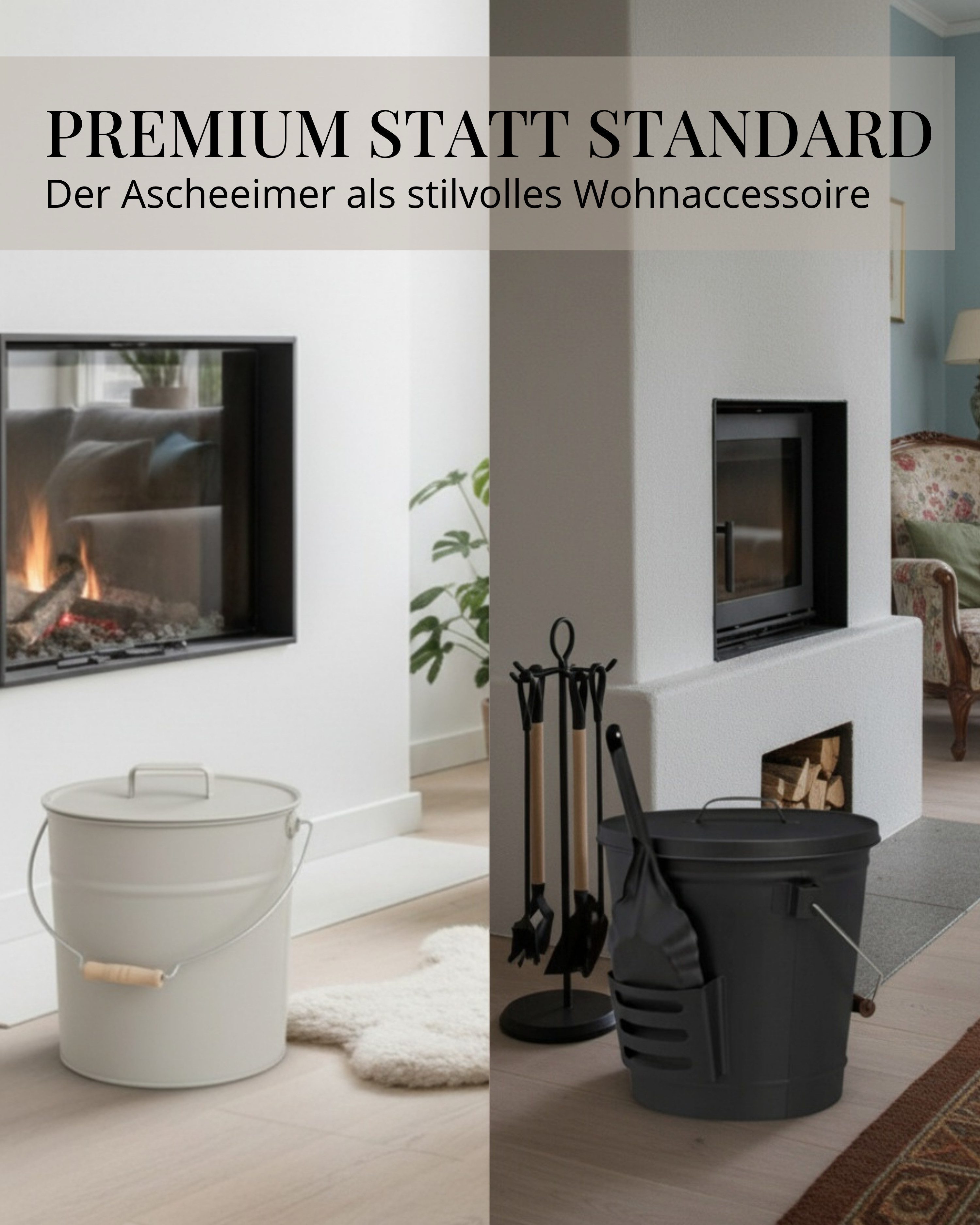 LIVLIG Aschekasten Ascheeimer mit Deckel, Metalleimer, 12L, Matte Pulverbeschichtung, Made in Europe, Deckel mit Holzgriff