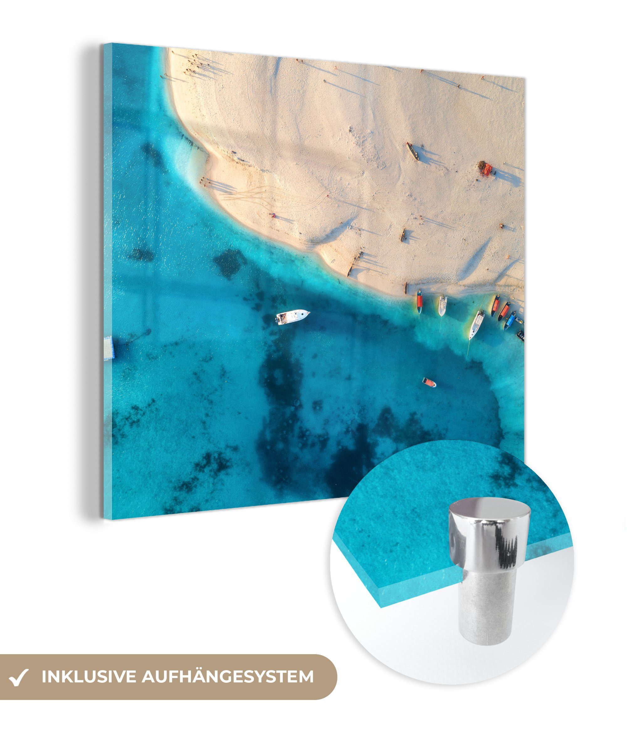 MuchoWow Acrylglasbild Strand - Boot - Farben, (1 St), Glasbilder - Bilder auf Glas Wandbild - Foto auf Glas - Wanddekoration