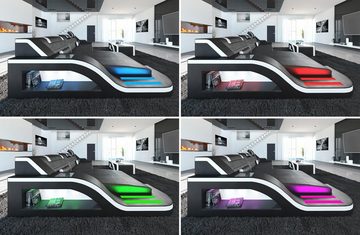 Sofa Dreams Wohnlandschaft Stoffsofa Couch Stoff Polster Palermo U Form Sofa, mit LED, ausziehbare Bettfunktion, USB-Anschluss, Designersofa