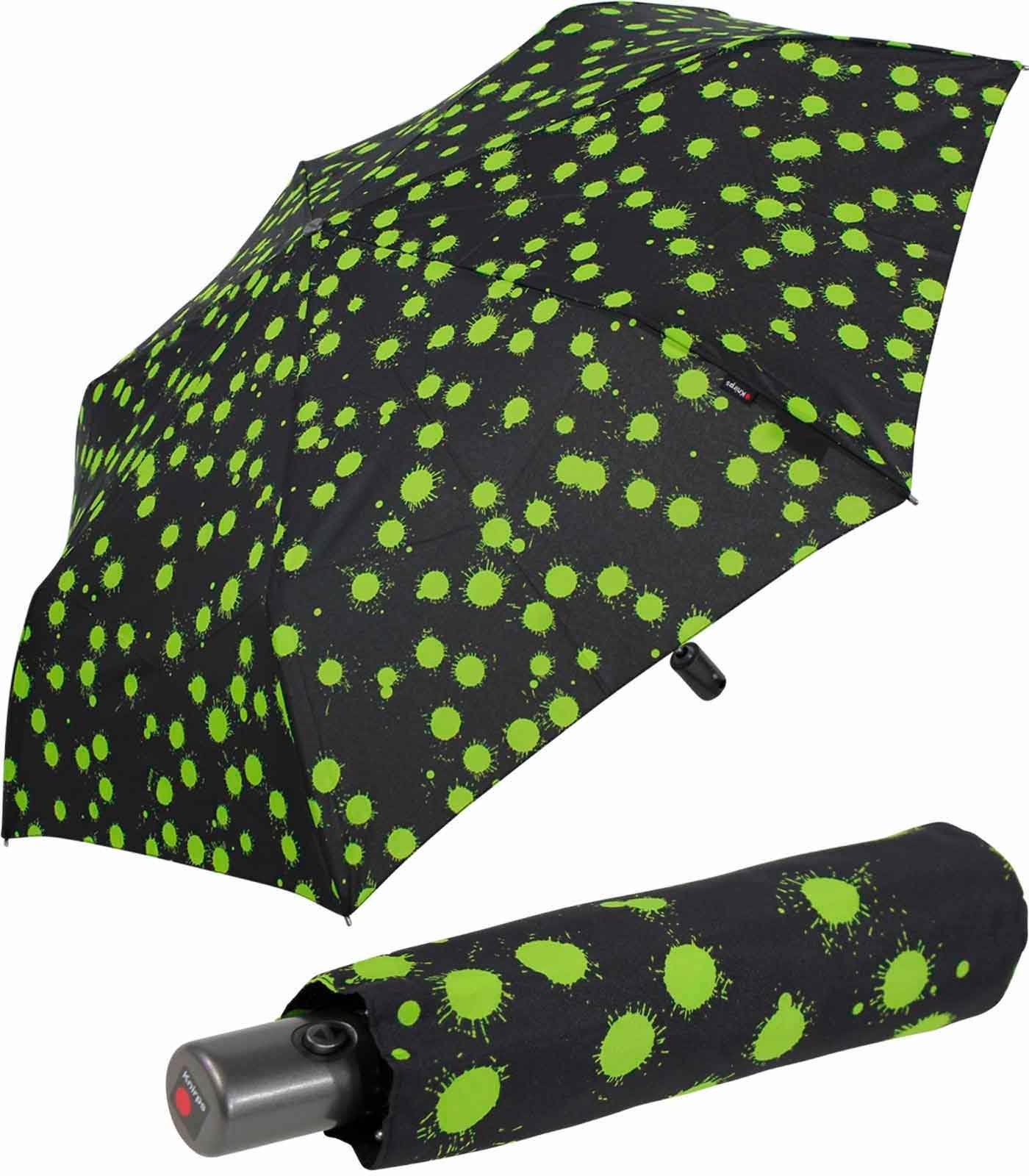 Knirps® Taschenregenschirm Slim Duomatic mit Auf-Zu-Automatik - Paint Drops, immer mit dabei, passt in jede Tasche schwarz-grün