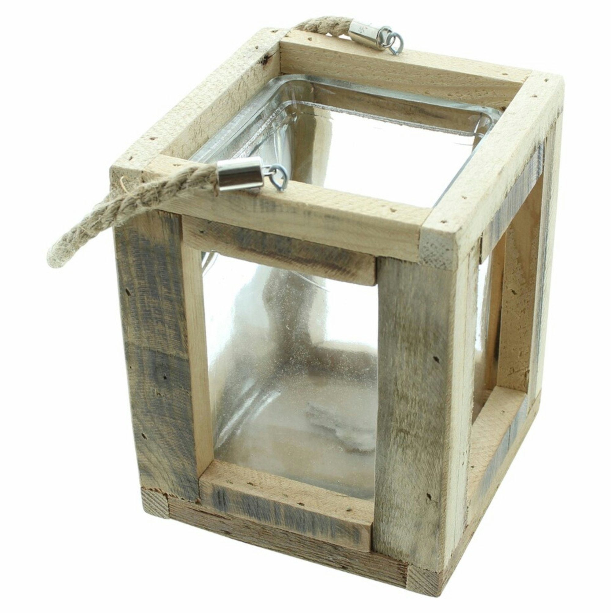 Kerzenlaterne Holzlaterne "Shabby", ca. 13 x 13 x 17 cm