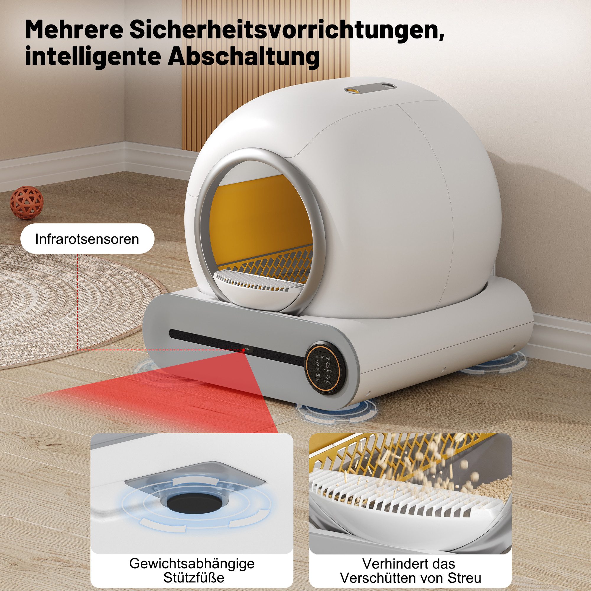 Flieks Katzentoilette, 65L für Katzen Selbstreinigend/App-Steuerung/Unterstützung 2.4G/WiFi