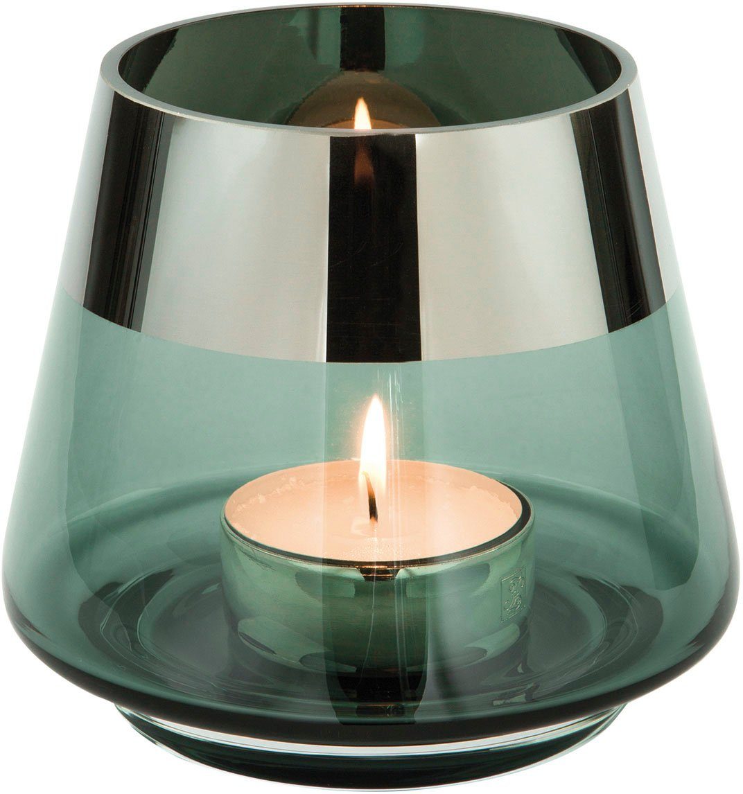 Fink Teelichthalter JONA (1 St), Kerzenhalter Glas, mit mundgeblasen, silberfarbenem aus Rand foliertem