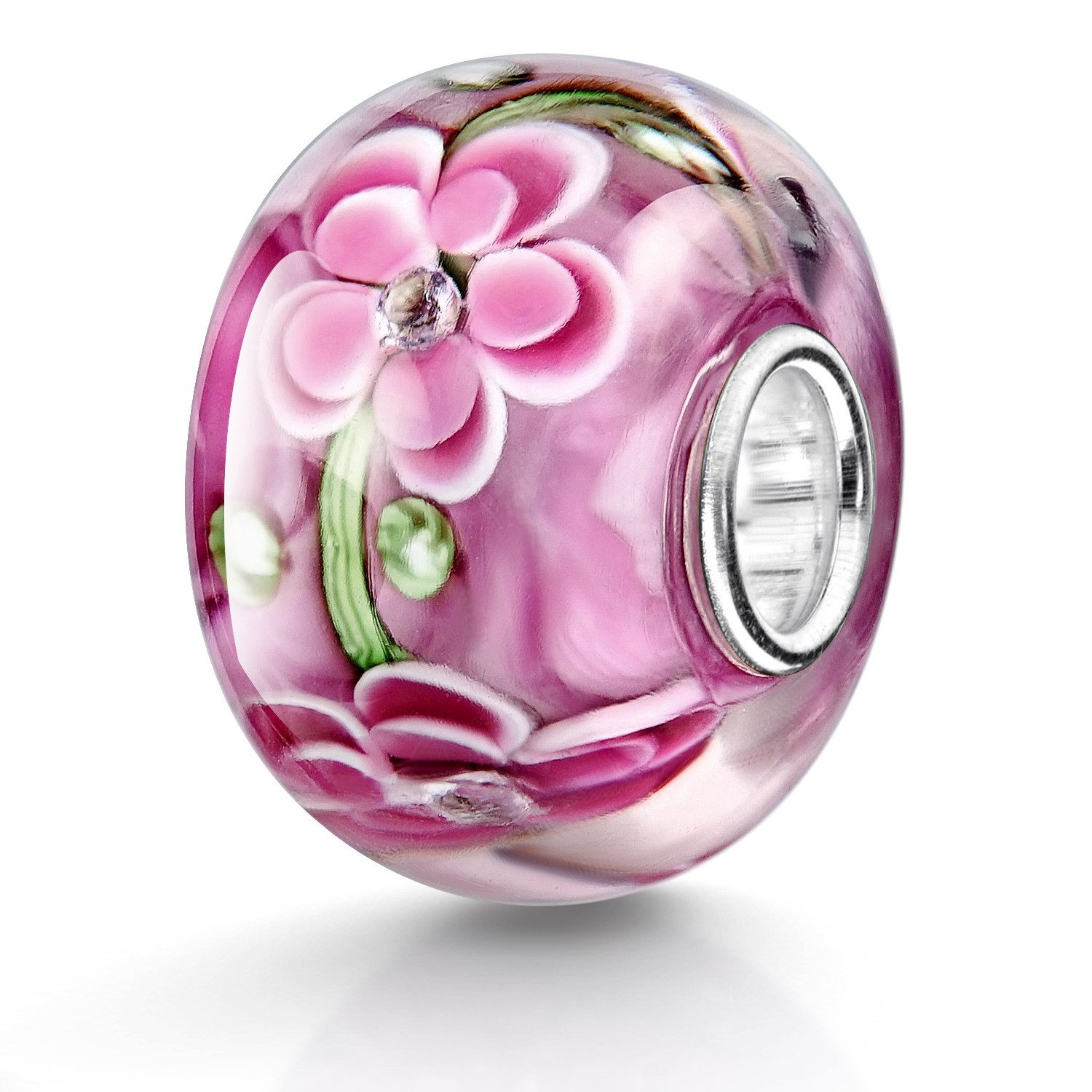 Charm Kugel XXL Glas Blumen / Blüten rosa pink 1524