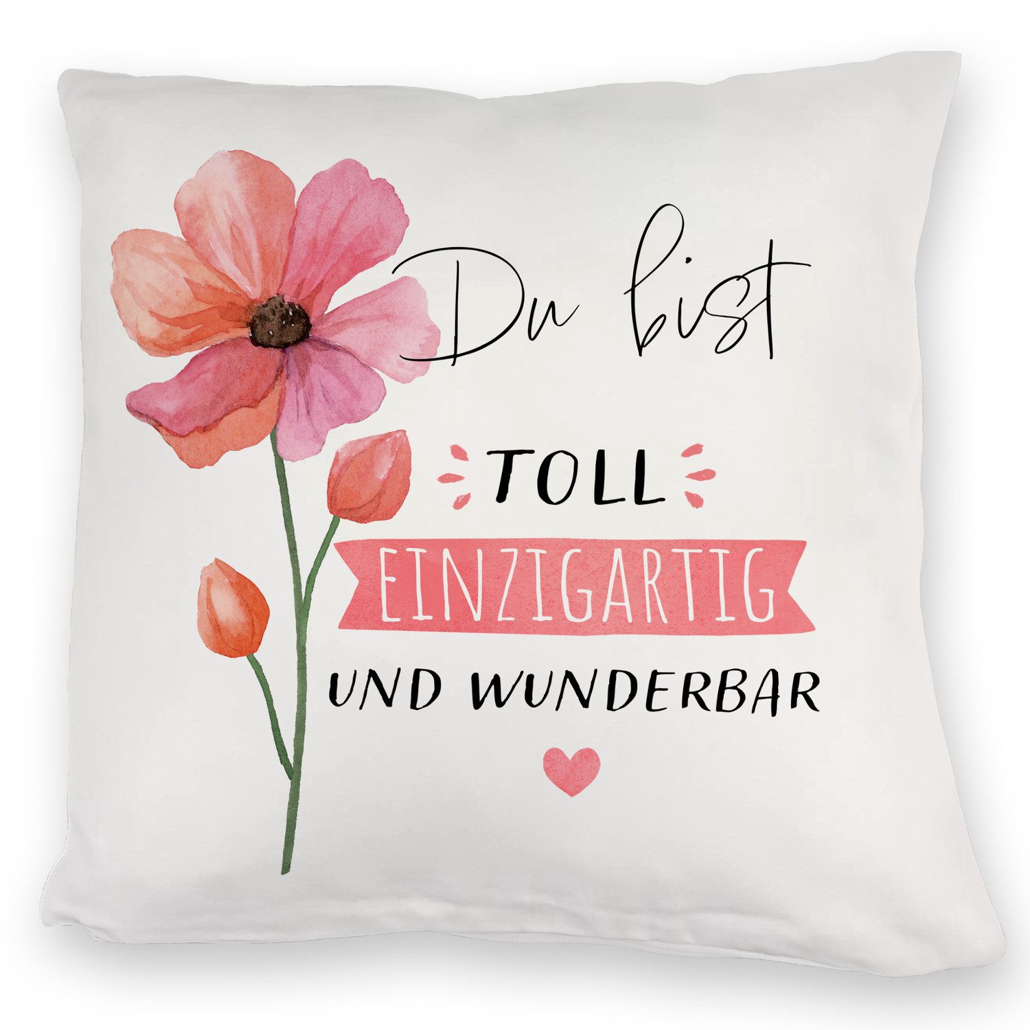 speecheese Dekokissen Blume Kuschelkissen mit Spruch Du bist toll einzigartig und wunderbar