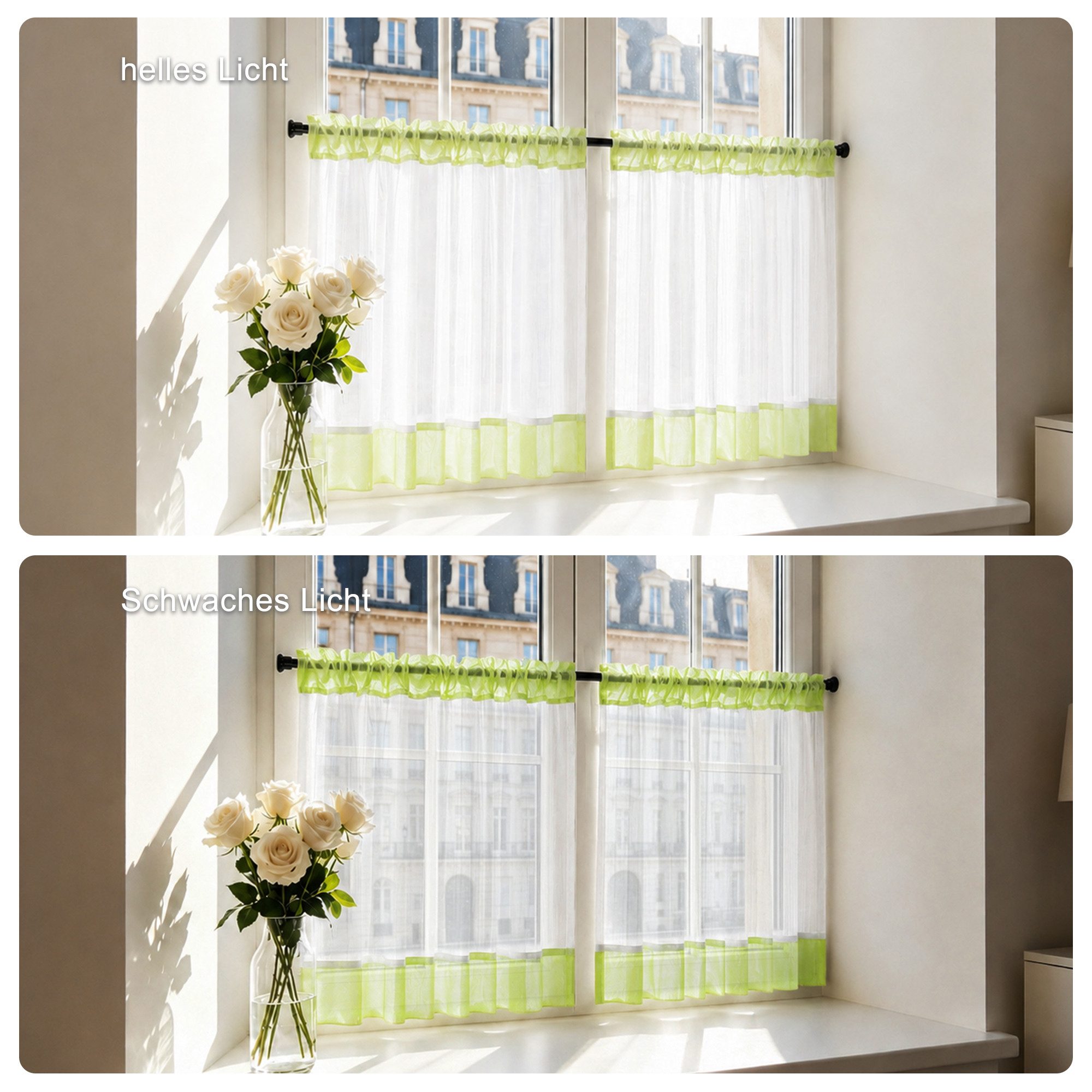 Joyswahl Scheibengardine Kurzgardinen mit Stangendurchzug, Transparente Voile,zur Dekoration (1 St), Stangendurchzug, transparent, Leinenoptik Landhausstil Cáfe – Bild 2 von 5