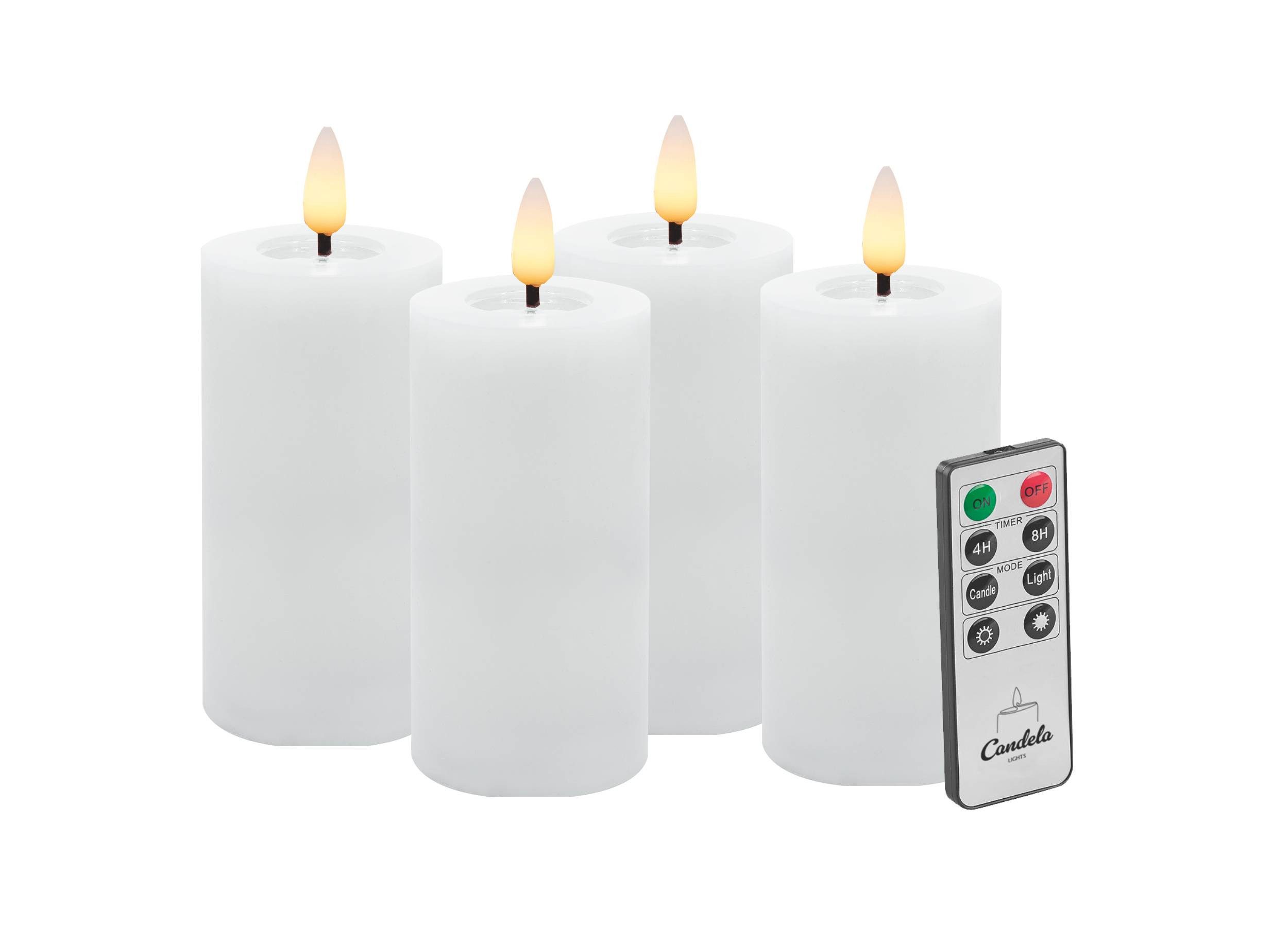LC Home LED-Kerze Candela LED Kerzen 4er Set H:10x?5cm Winter weiß glatt Echtwachs