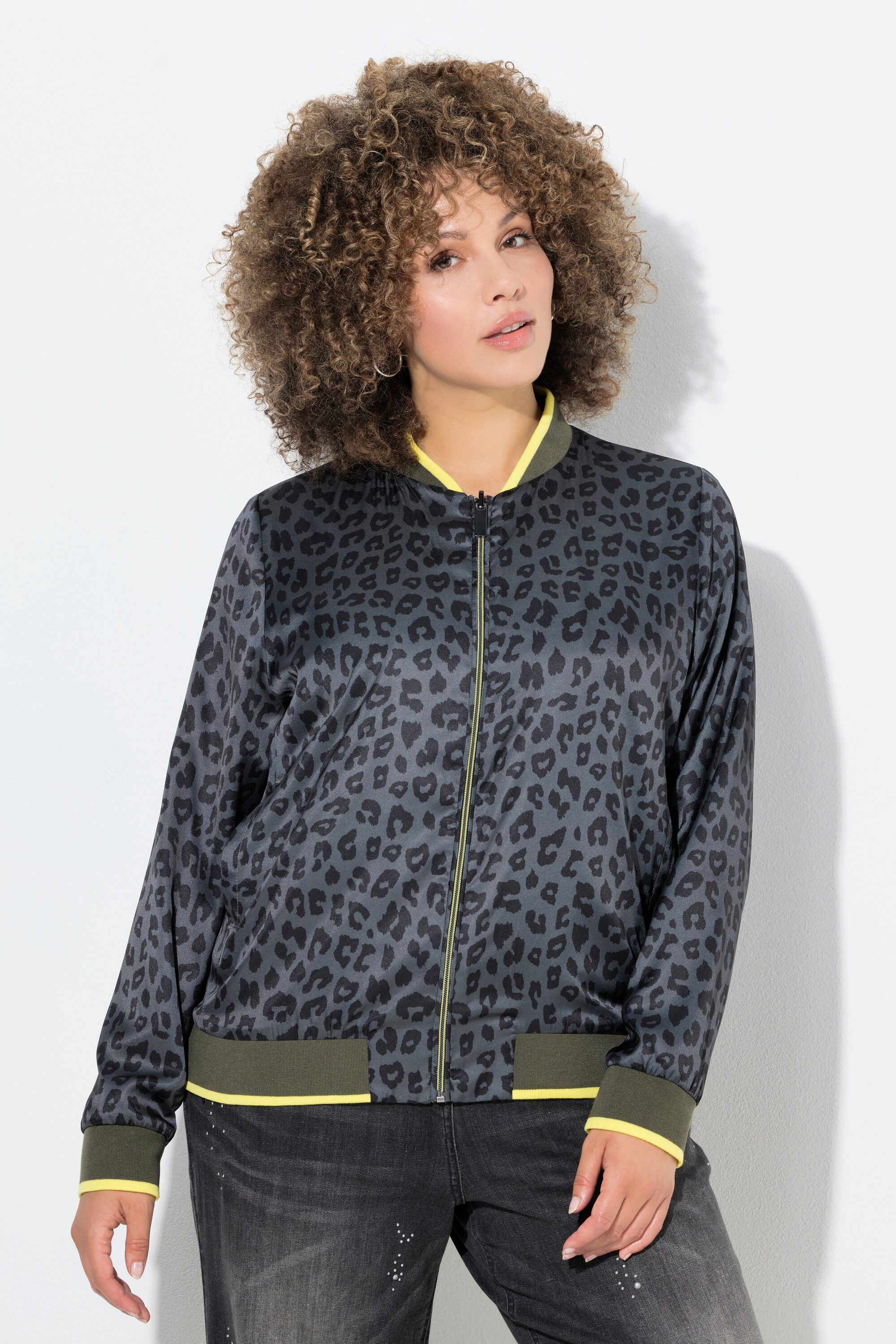 Ulla Popken Kurzjacke Wendeblouson uni/Leomuster Collegekragen günstig online kaufen
