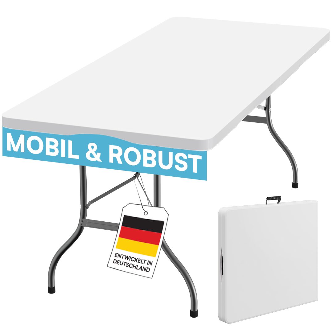 STEELSØN Bierzeltgarnitur Zennar klappbar & wetterfest, (Buffettisch weiß), Gartentisch 180x74 cm, Klapptisch für 8 Personen