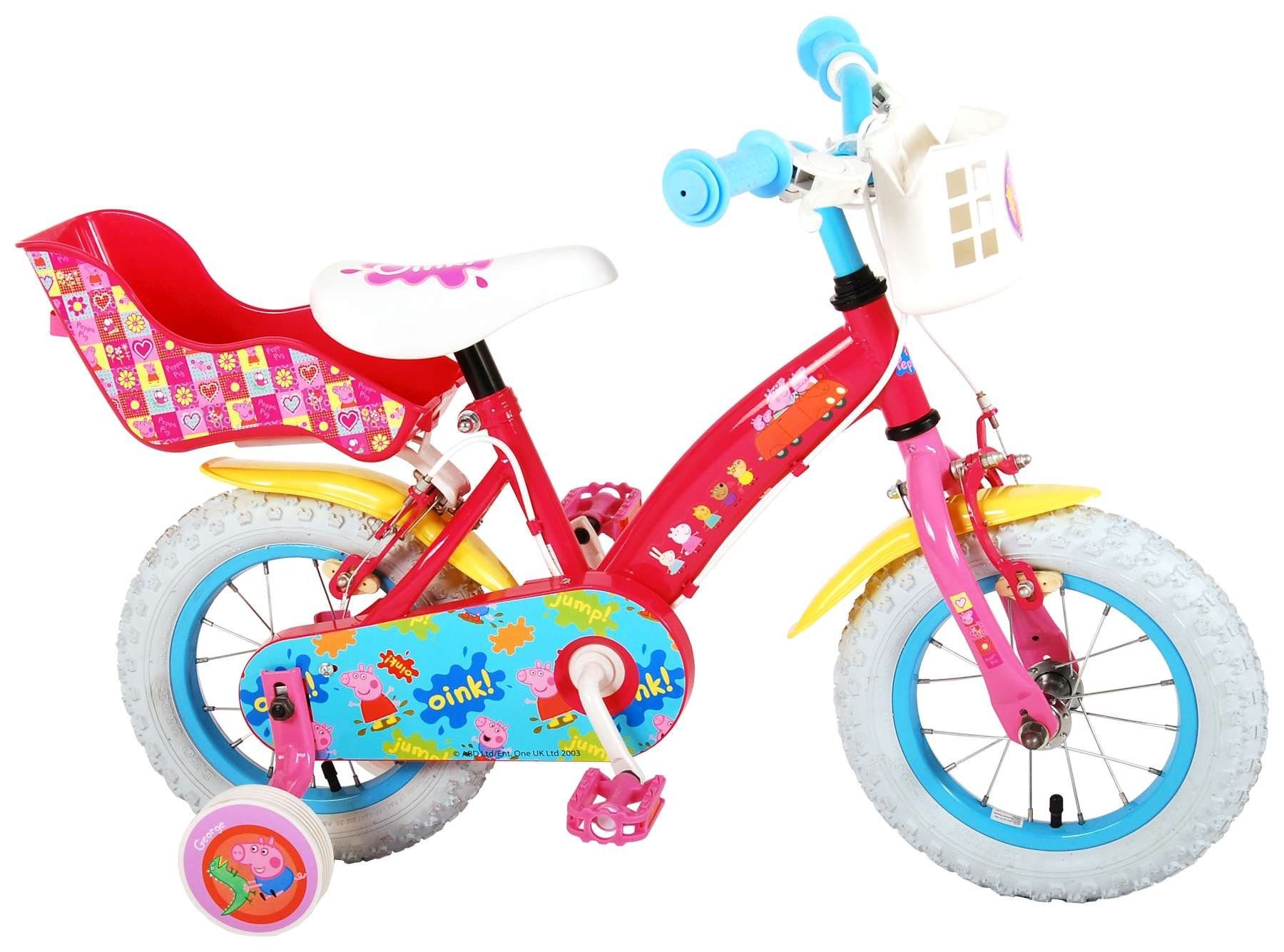 Peppa Pig Kinderfahrrad Mädchen - 12 Zoll - Pink - Zwei Handbremsen - 85% zusammengebaut, Handbremse, Luftbereifung, einstellbare Lenkerhöhe, Stahlfelgen