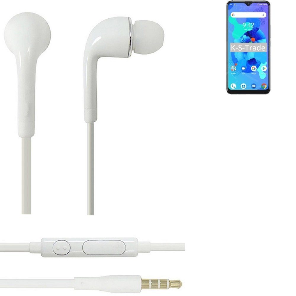 K-S-Trade für UMIDIGI A7 In-Ear-Kopfhörer (Kopfhörer Headset mit Mikrofon u Lautstärkeregler weiß 3,5mm)