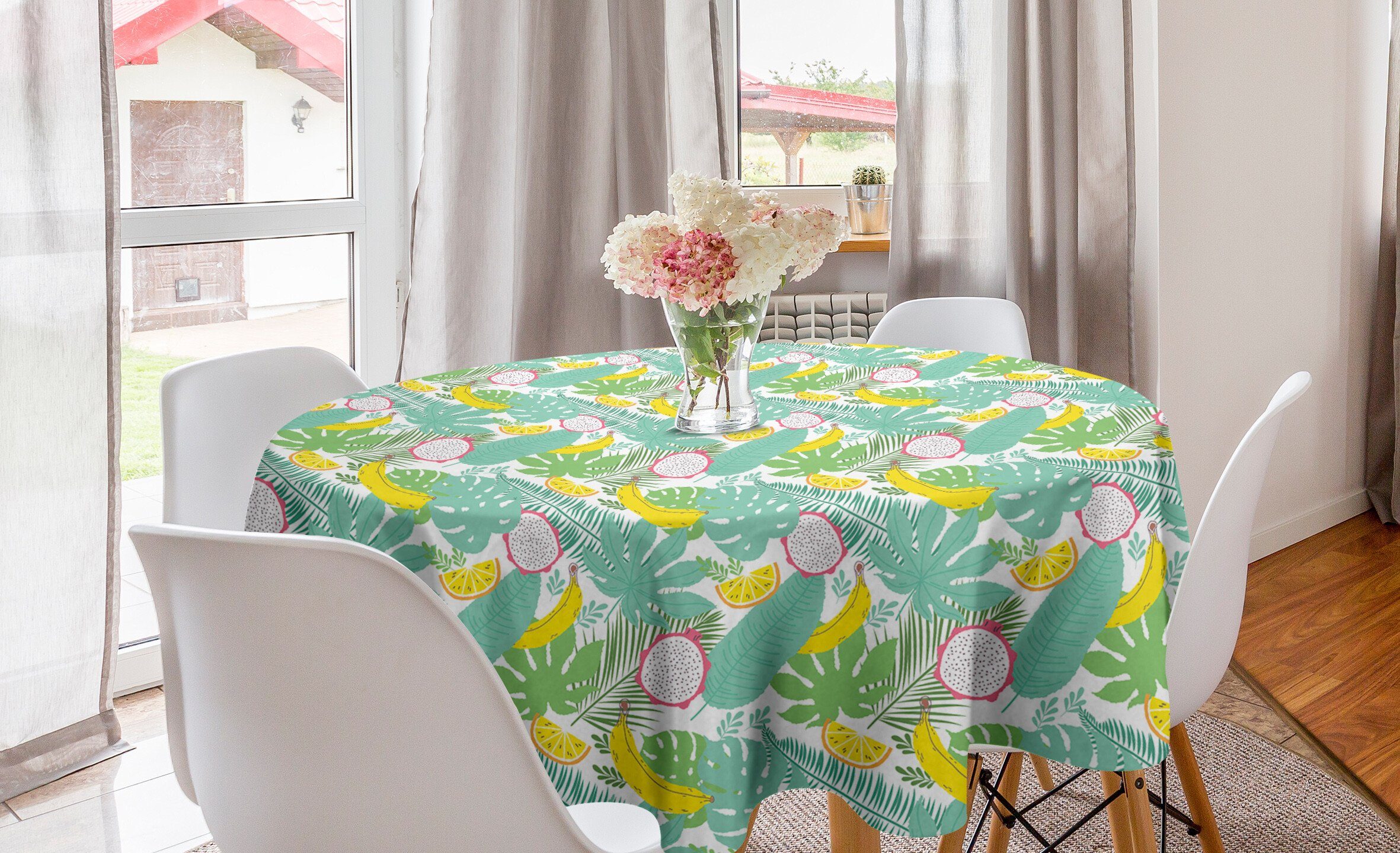 Abakuhaus Tischdecke Kreis Tischdecke Esszimmer Abdeckung Dekoration, für Banana Leaves Tropisch Küche Monstera