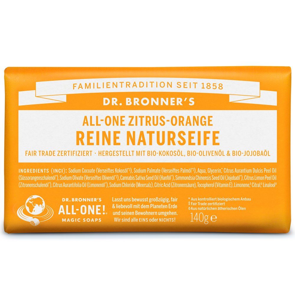Dr. Bronners Handseife Reine Naturseife Zitrus Orange, Orange, 140 g