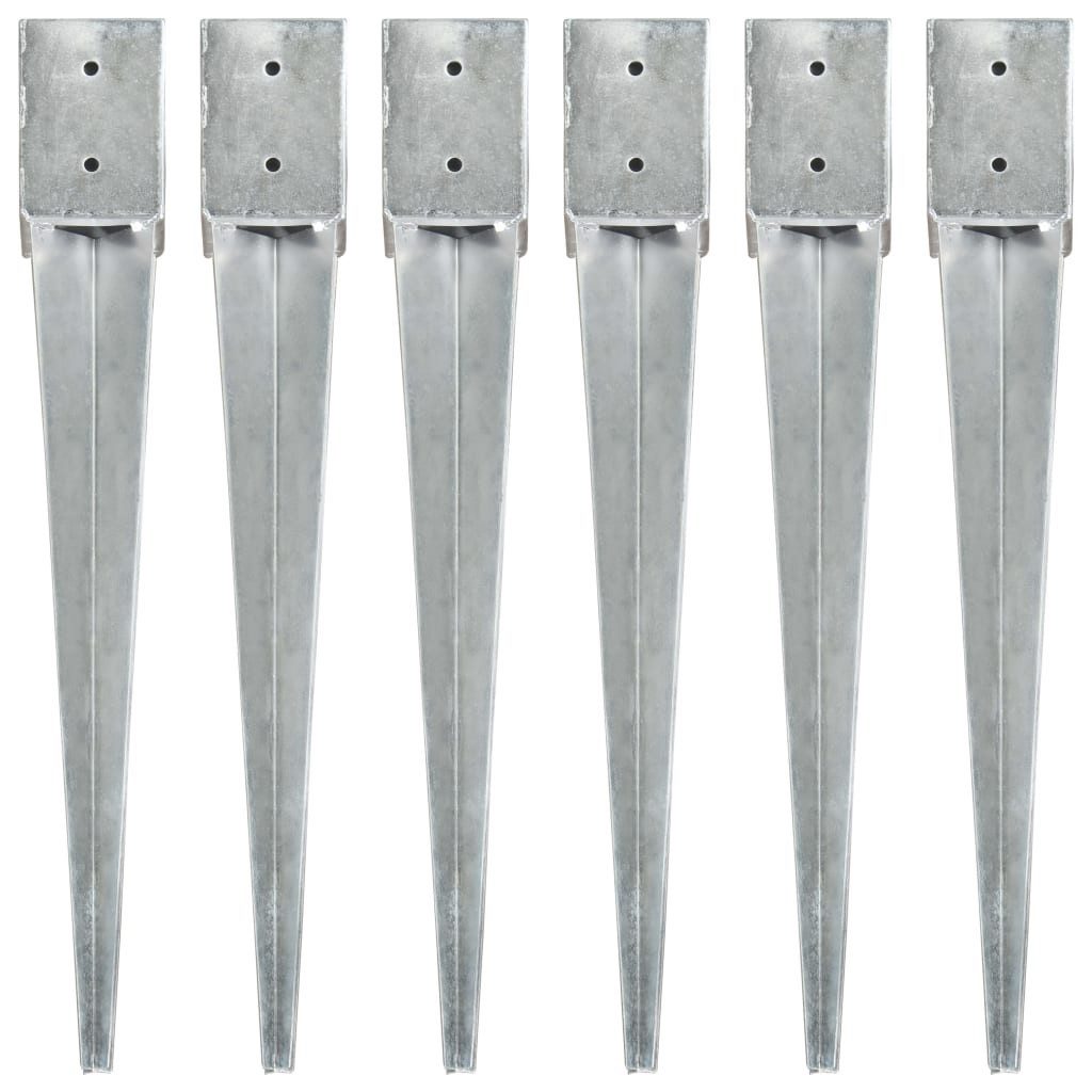 vidaXL Einschlagbodenhülse 10 x 10 x 76 cm Erdspieße 6 Stk Silbern Verzinkter Stahl