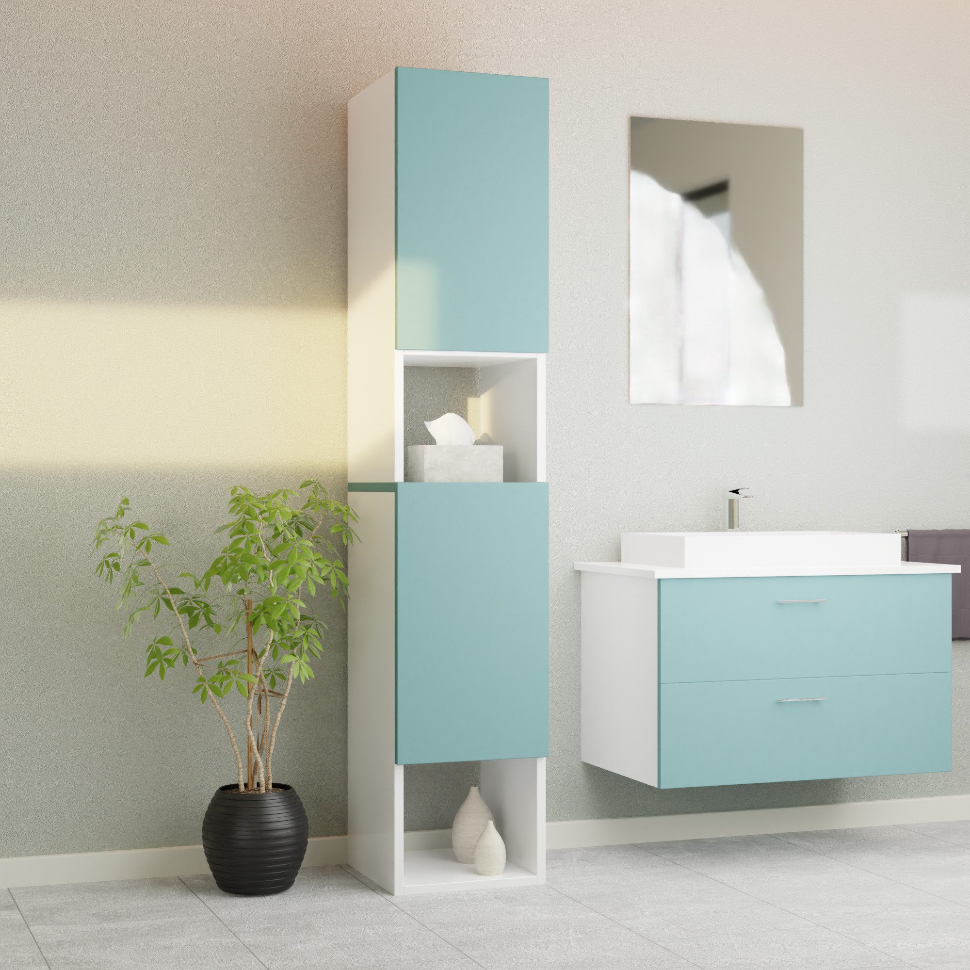 Badezimmer-Set Badezimmerschrank GLC2, hängend, stehend, Grün