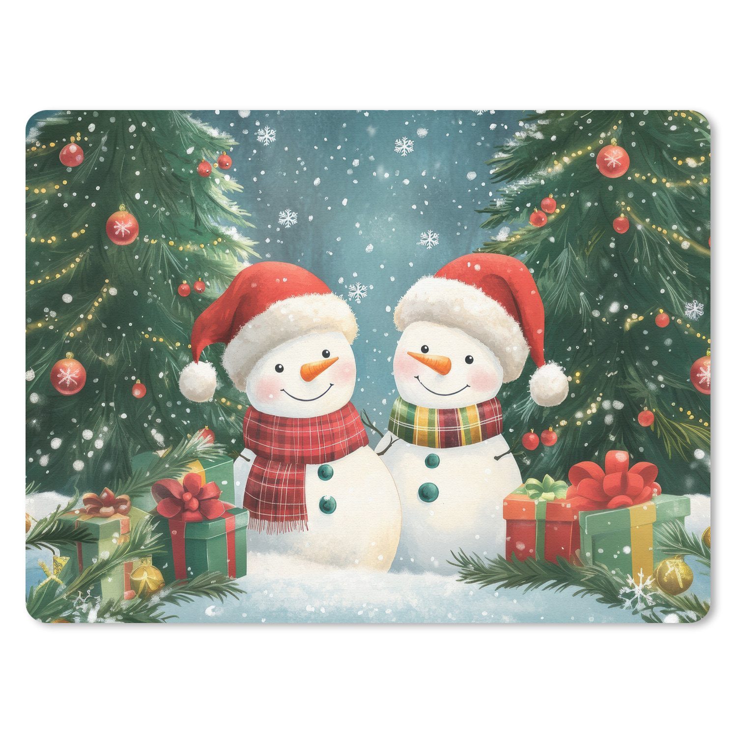 MuchoWow Mauspad Schneemann - Weihnachtsschnee - Grün - Rot (1-St), Büro für Tastatur und Maus, Mousepad Gaming, 40x30 cm