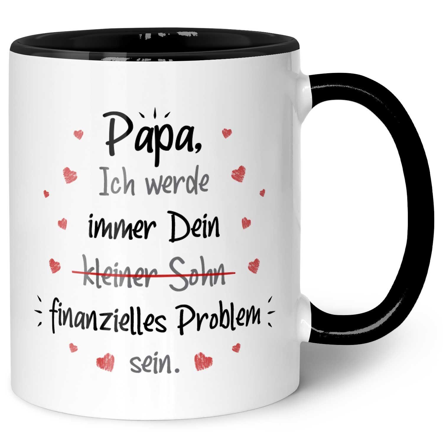 GRAVURZEILE Tasse bedruckt mit dem Spruch - Finanzielle Belastung - Lustige Geschenke, aus Keramik - Spülmaschinenfest, - Papa Sohn - Schwarz Weiß